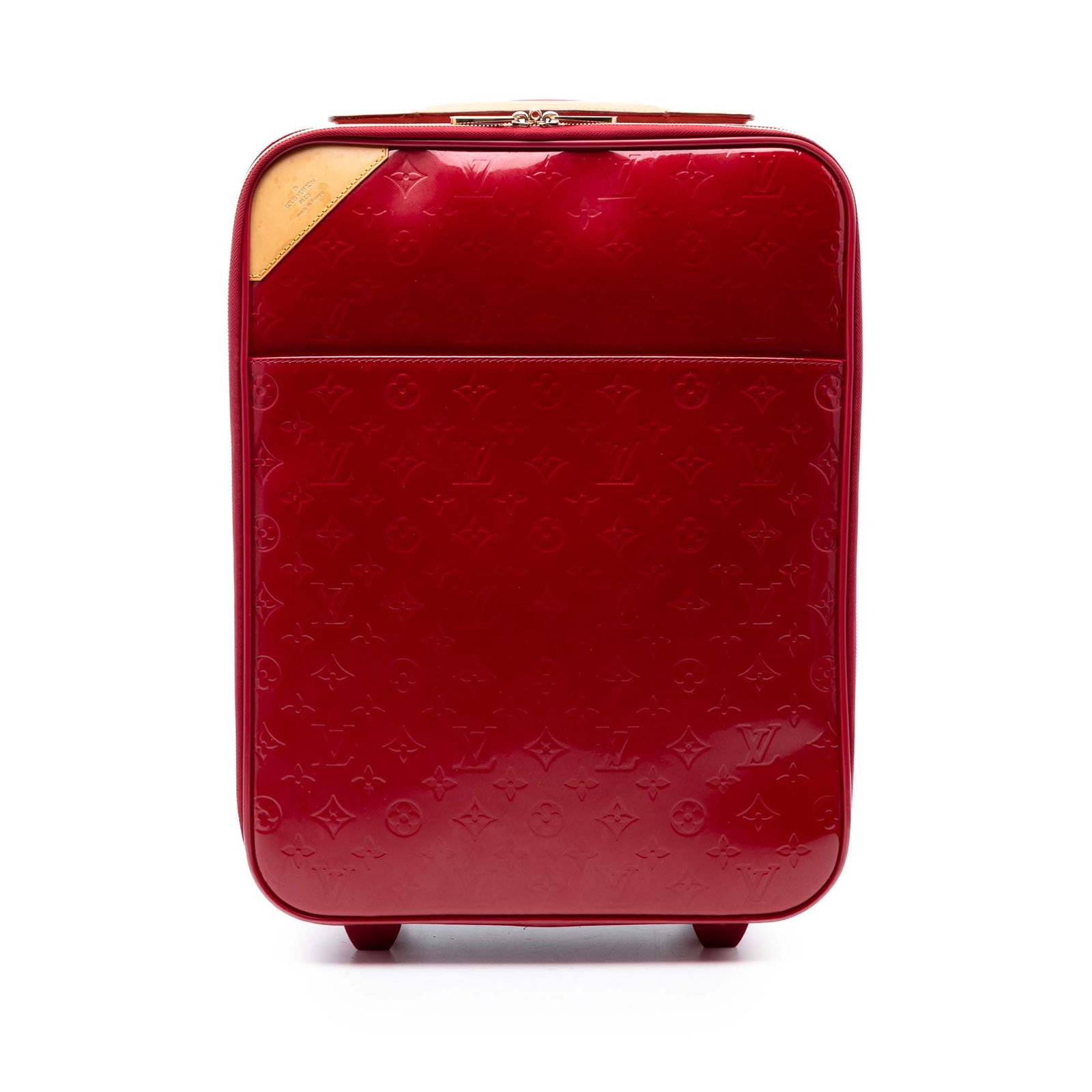 Louis Vuitton Pegase 45 Red Vernis Rolling Bag: Louis Vuitton Pegase 45 Red Vernis Rolling Bag The Louis Vuitton Monogram Vernis Pegase 45 is a stylish travel bag crafted from vernis leather with a flat vachetta leather handle and a retractable top