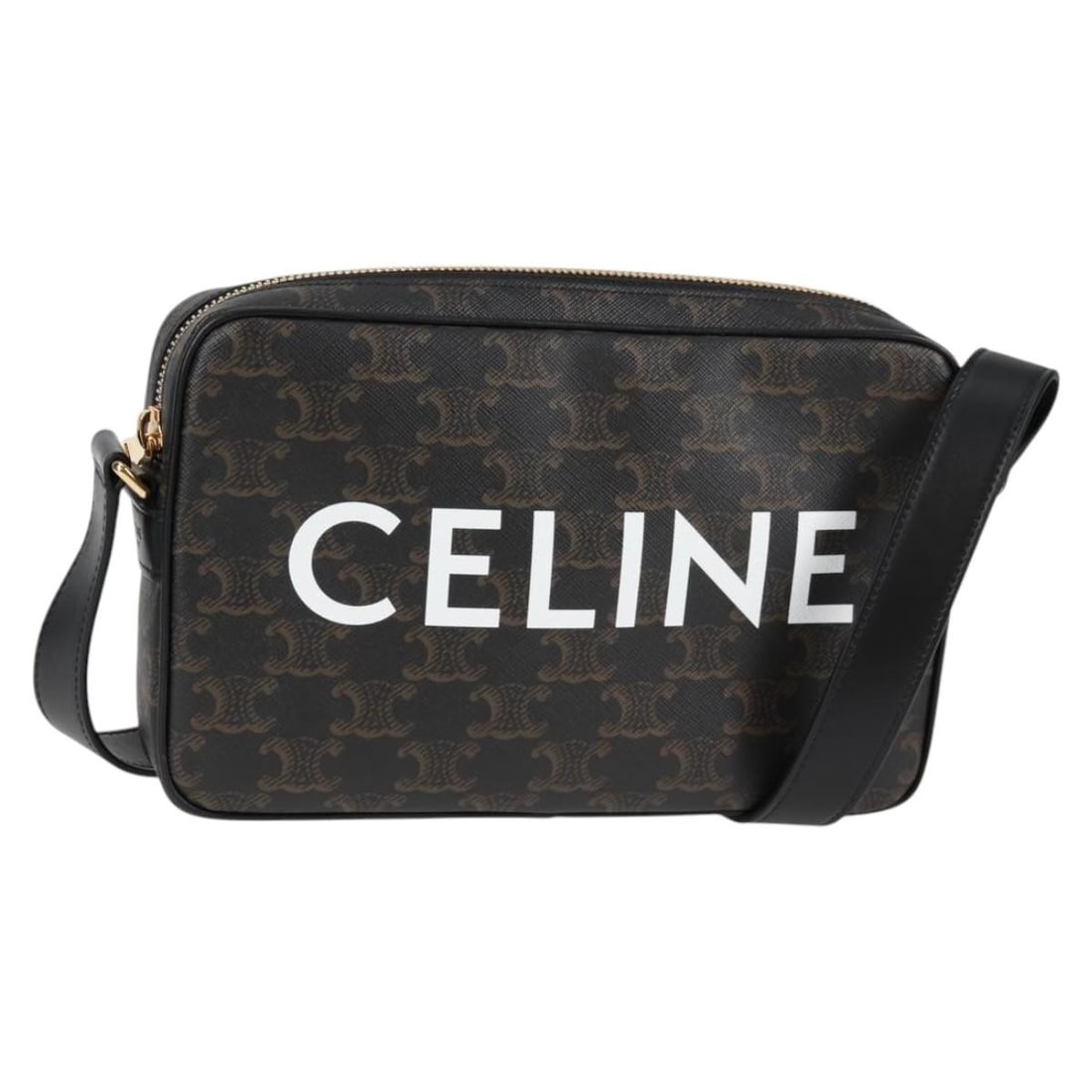 CELINE Triomphe PVC Leather Shoulder Bag Black Gold Italy (1 of 18)