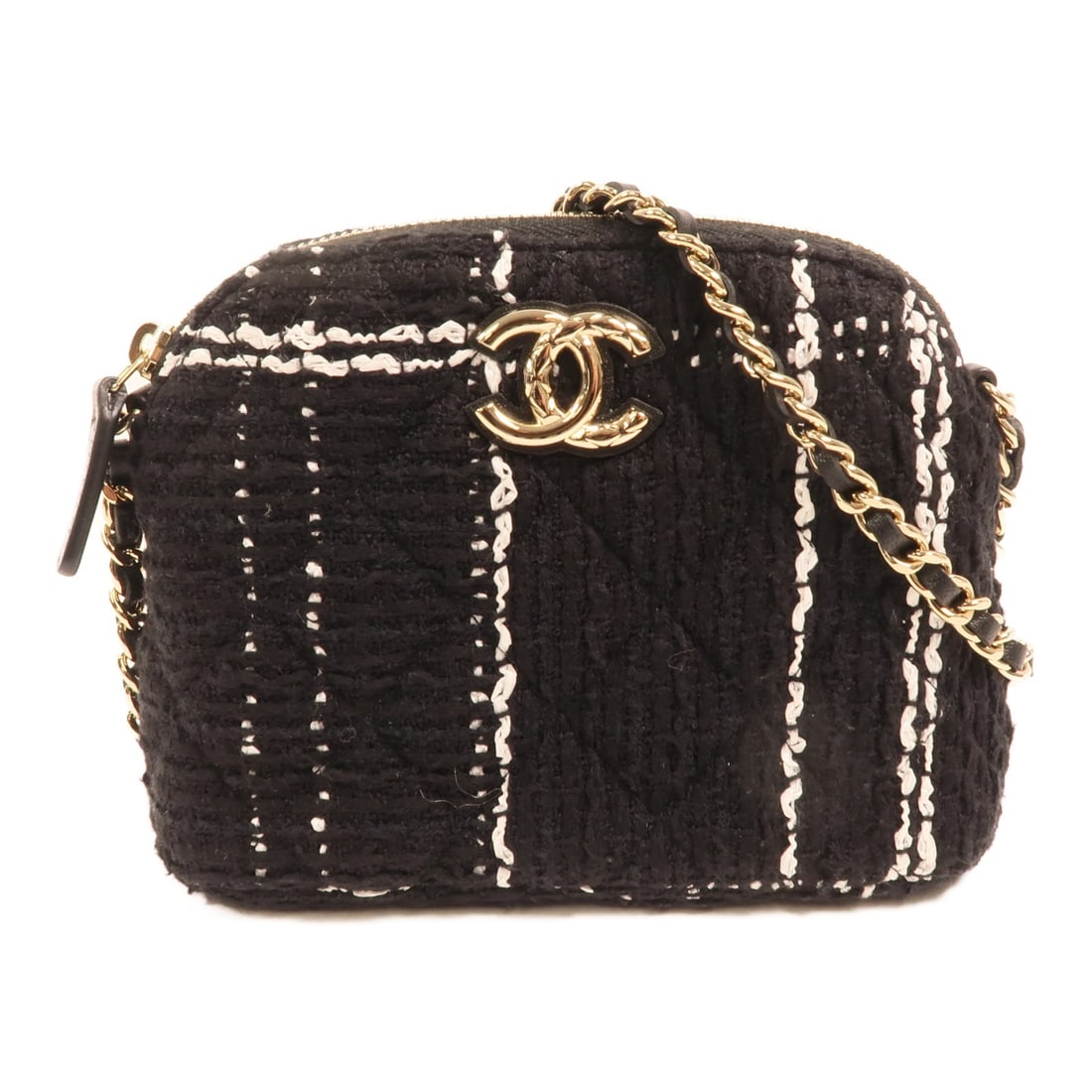 Chanel CC Mini Clutch With Chain Tweed Shoulder Bag Black: Chanel CC Mini Clutch With Chain Tweed Shoulder Bag Black CHANEL mini clutch with chain shoulder bag in black tweed with gold-tone hardware. It features a black frame color, a shoulder bag style, and 