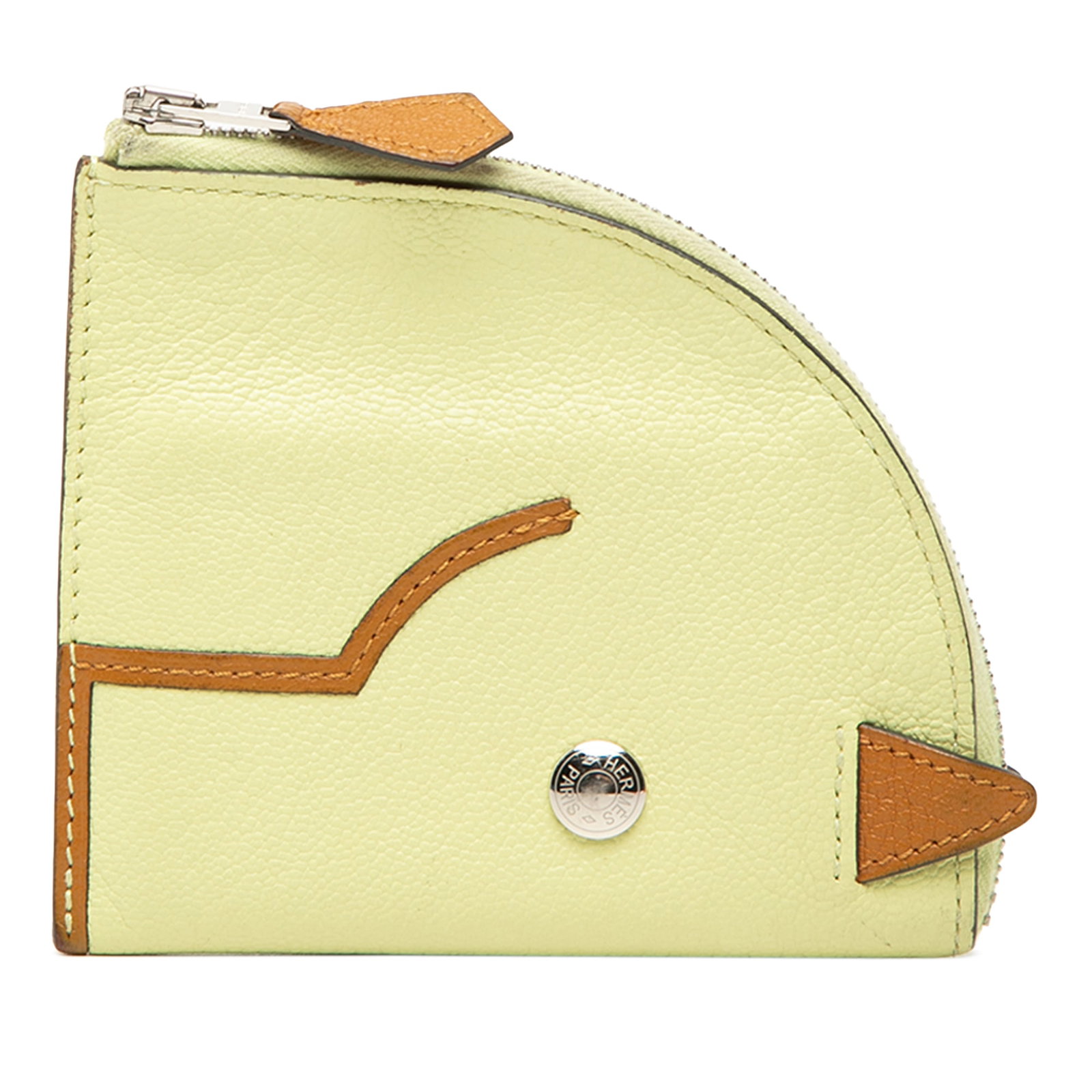 Hermes Paddock Coin Case in Jaune Bourgeon Chevre Leather: Hermes Paddock Coin Case in Jaune Bourgeon Chevre Leather Hermes Paddock coin case crafted in Chevre leather in Jaune Bourgeon. This compact small leather good features a zip-around closure and interi