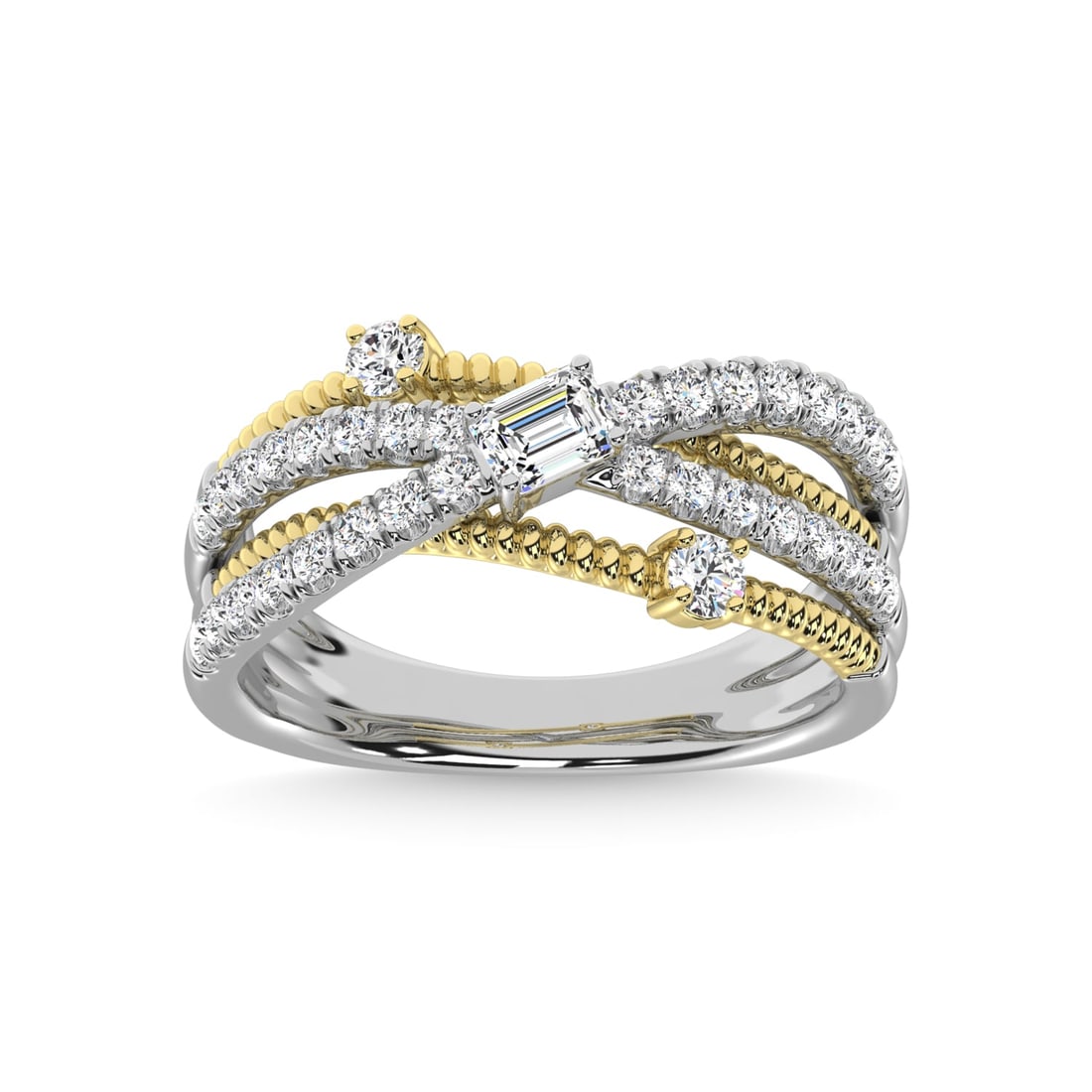 14K Two Tone Diamond 3/4 Ct.Tw. Fashion Ring: 14K Two Tone Diamond 3/4 Ct.Tw. Fashion Ring 14k Two Tone Stone Color: G-h Stone Clarity: I1 Each ring is presented in standard size 6.5. Complimentary resizing is available between sizes 510 (in 1/4 