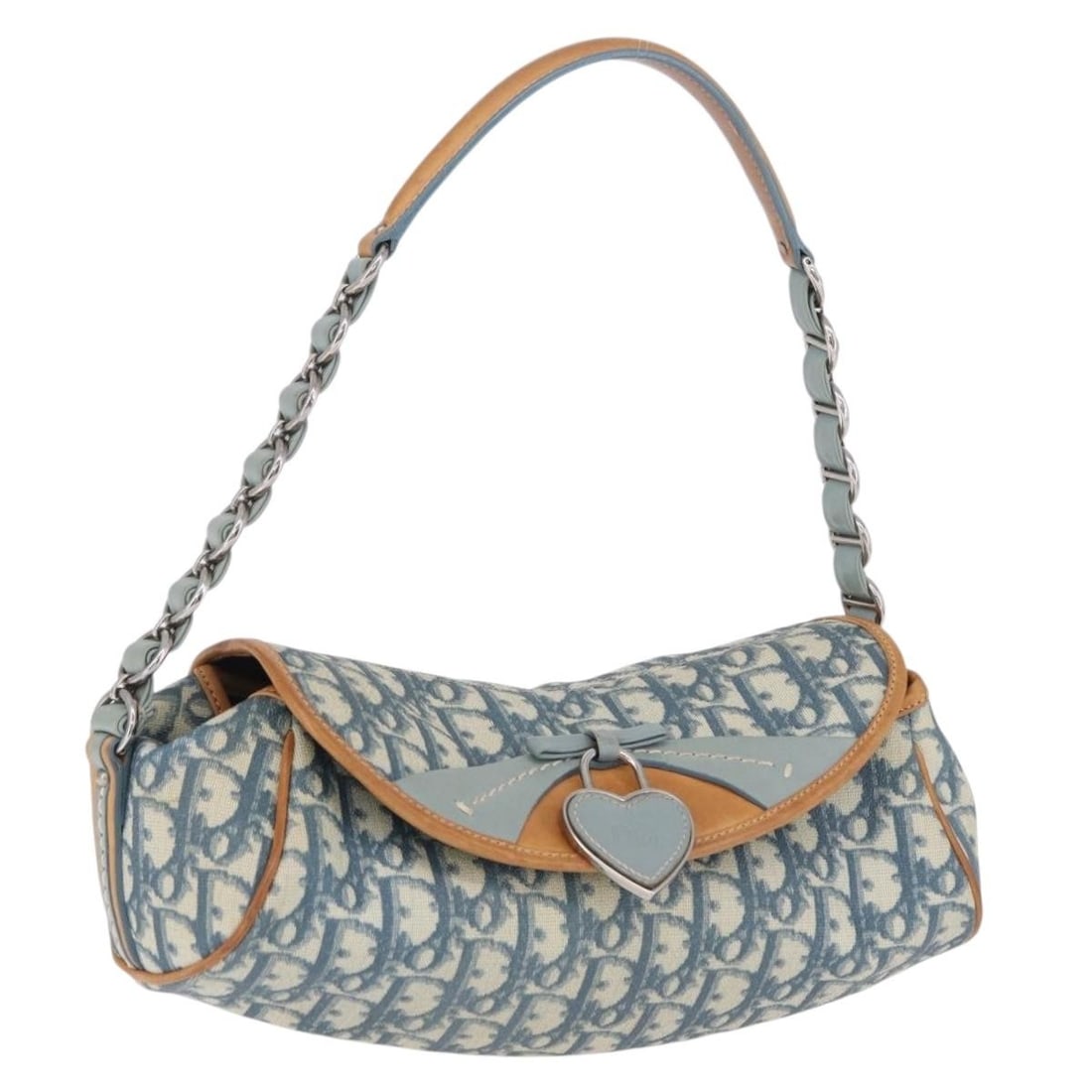 Christian Dior Romantic Chain Hand Bag Blue Trotter Canvas PVC (1 of 18)