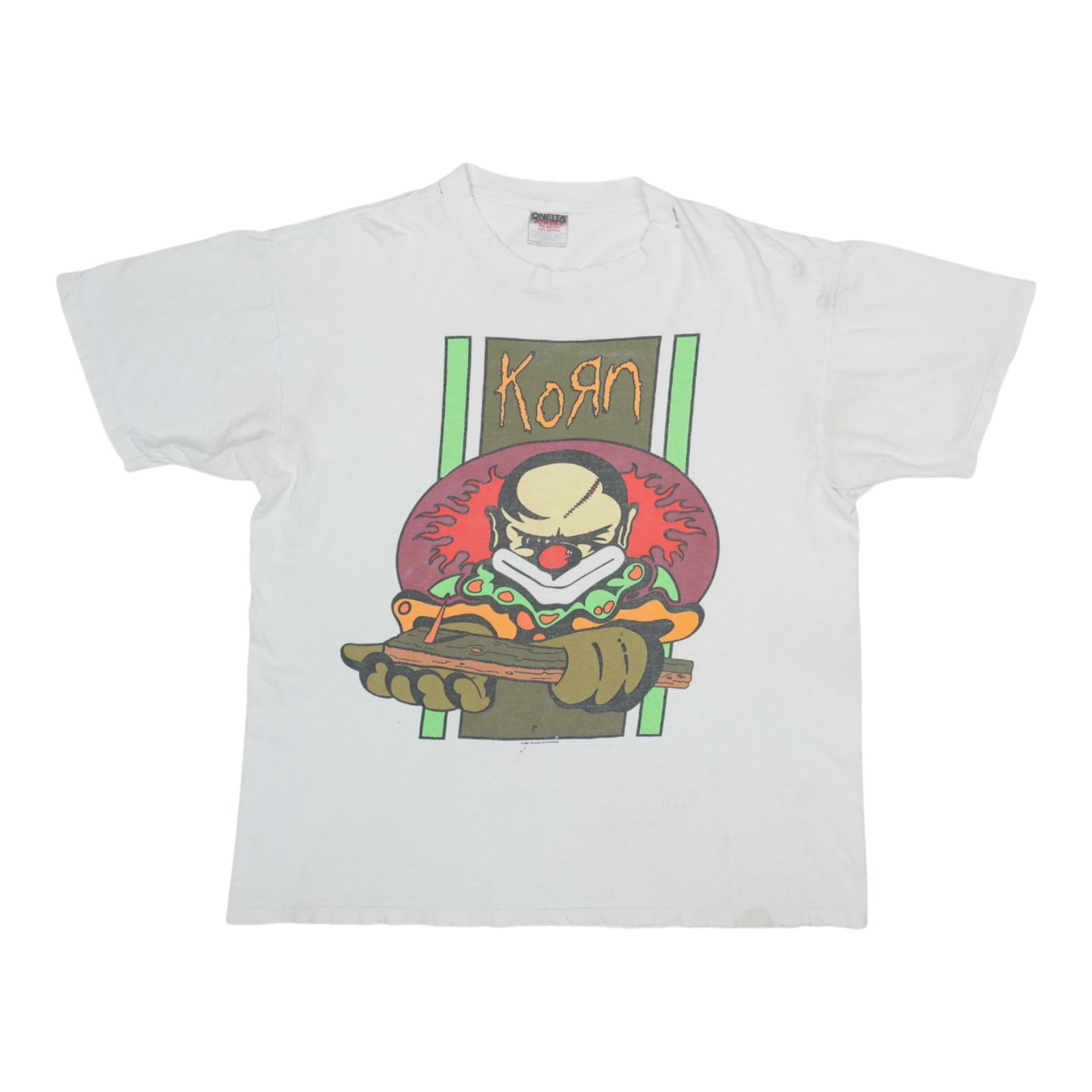 Vintage 1996 Korn White Cotton T Shirt XL: Vintage 1996 Korn White Cotton T Shirt XL Authentic original vintage 1996 Korn shirt in white cotton with no back graphics. This true vintage piece is not a modern reproduction and is presented in wor