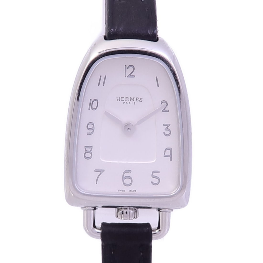 Womens HERMES GA1.110 Galop D'Hermes quartz wristwatch white steel: Womens HERMES GA1.110 Galop D'Hermes quartz wristwatch white steel Hermes Galop D'Hermes Quartz Wrist Watch, model GA1.110, designed for women. It features a white dial and white frame, with a stainle