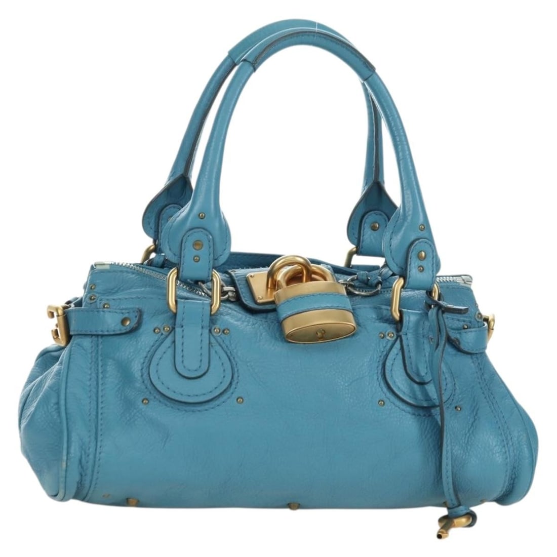 Chloe Paddington Blue Leather Hand Bag with Dust Bag Italy: Chloe Paddington Blue Leather Hand Bag with Dust Bag Italy Chloe Paddington hand bag in leather with a blue, gold, and silver colorway. Made in Italy, this women's handbag includes a dust bag and is d