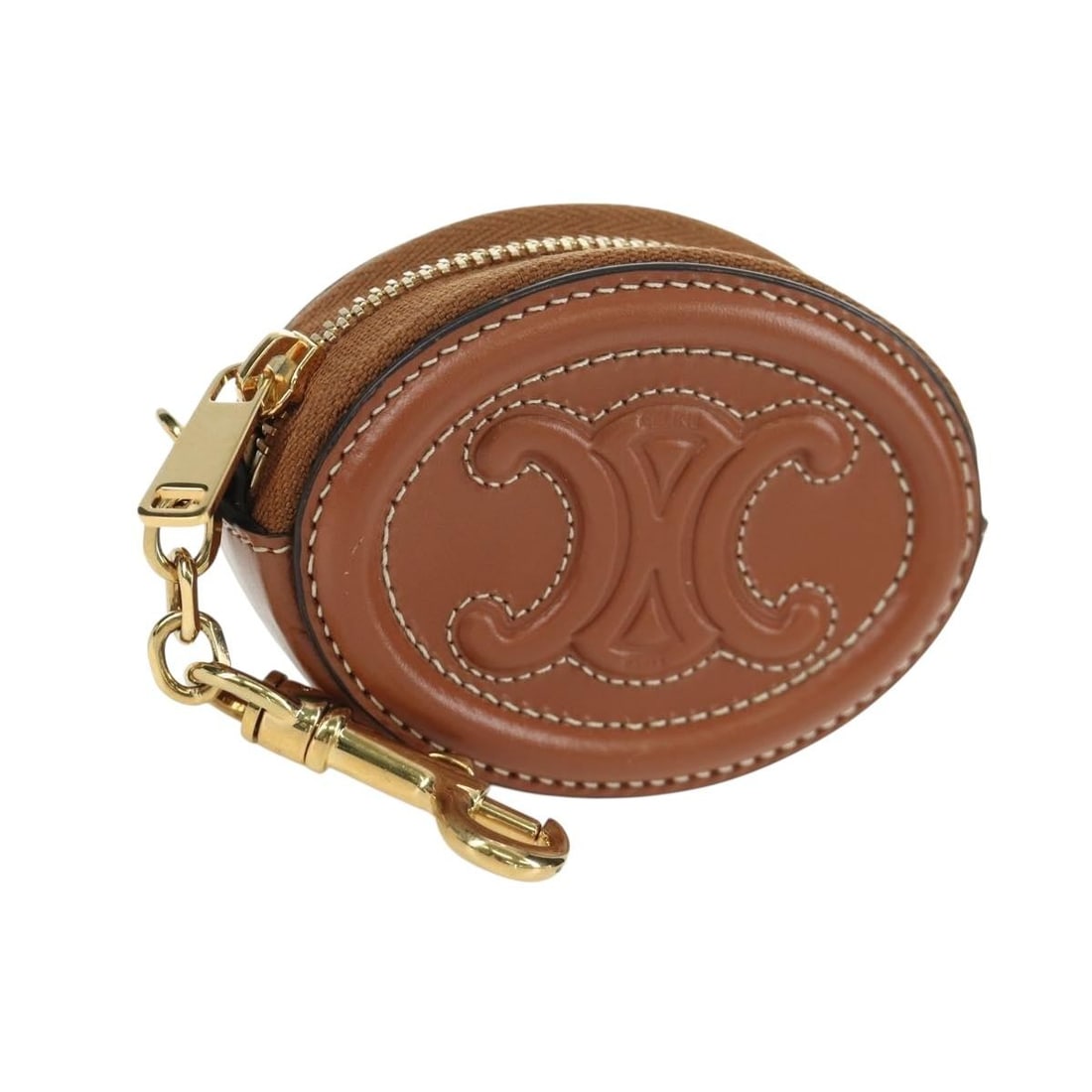 Celine Triomphe Leather Coin Purse Small Brown Gold Accent (1 of 18)