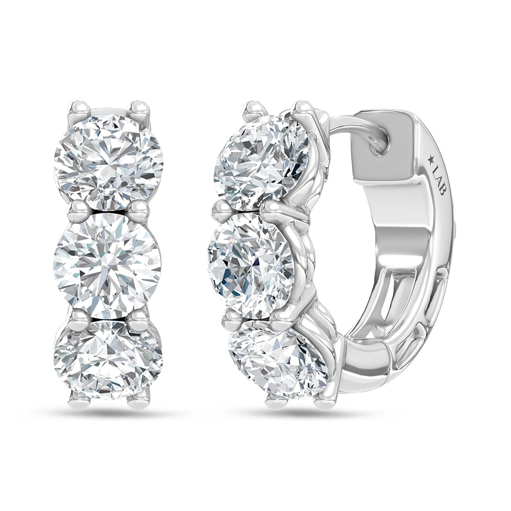 14K White Gold Lab Grown Diamond 2 Ct.Tw. 3 Stone Huggie Earrings (1 of 3)