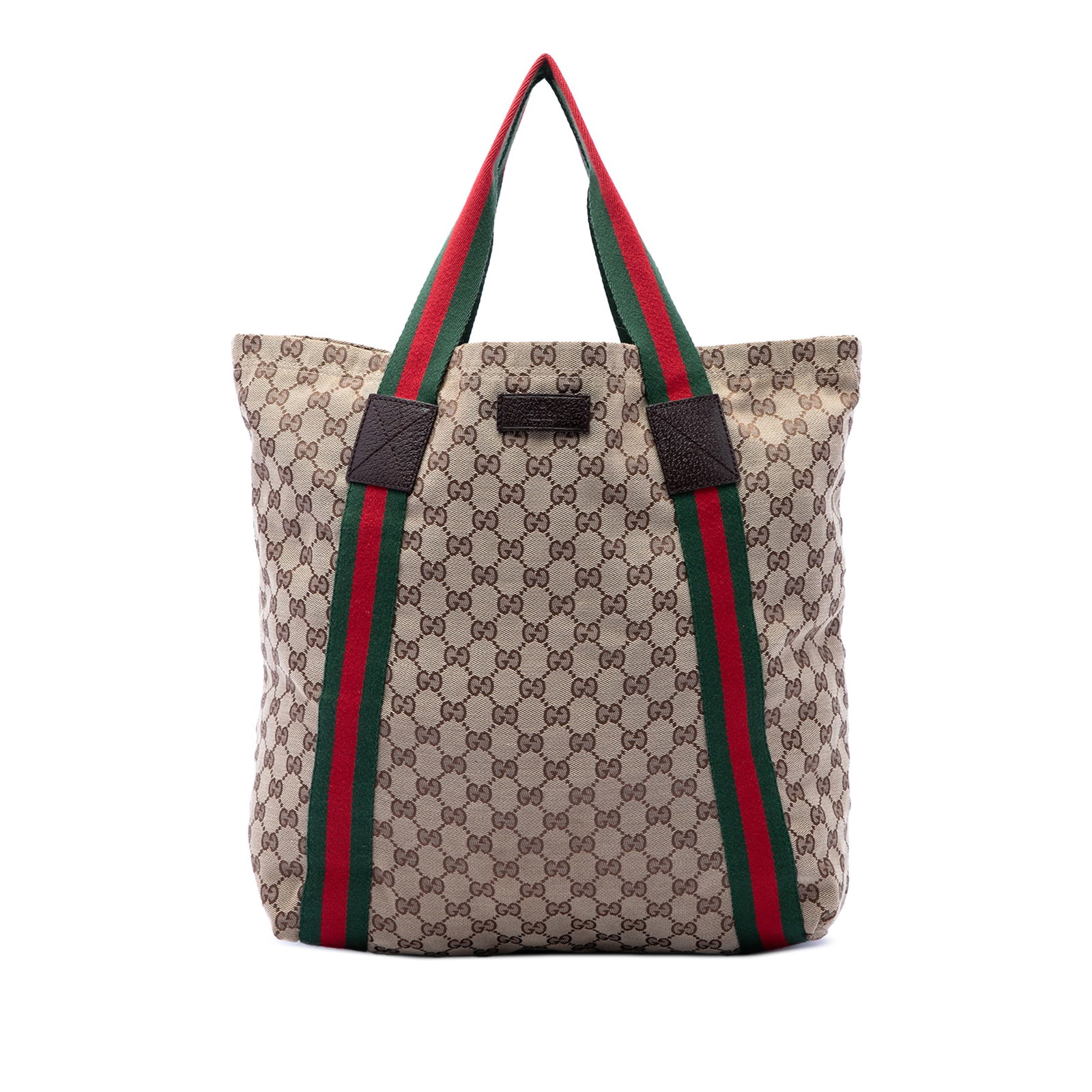 Gucci Tote Bag in Beige GG Canvas with Web Straps: Gucci Tote Bag in Beige GG Canvas with Web Straps A Gucci GG Canvas Web Tote crafted in beige fabric with a canvas body, flat web straps, an open top, and interior slip pockets. Made in Italy. Conditi