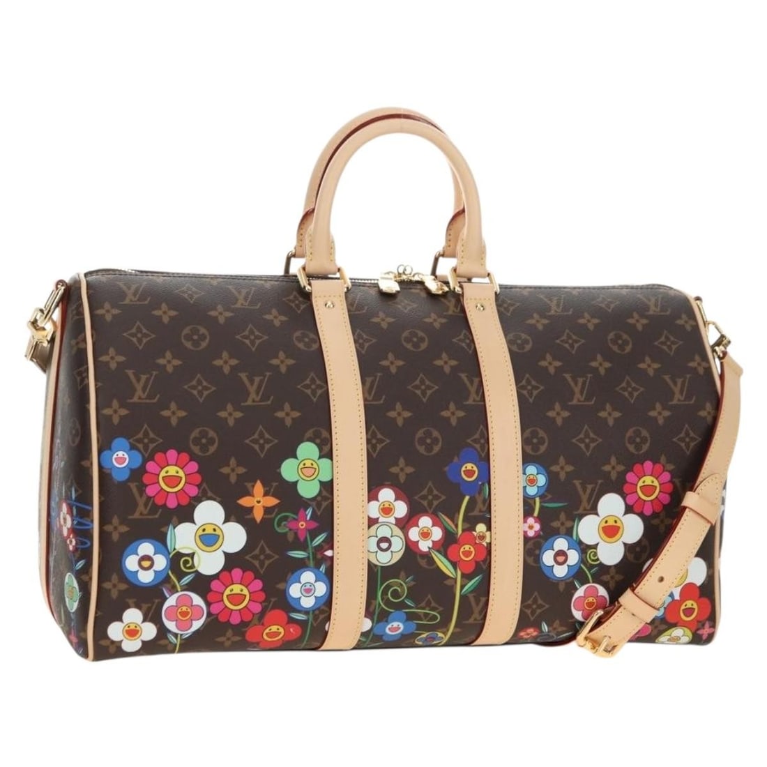 Louis Vuitton M14182 Keepall 45 Bandouliere Boston Bag Monogram Canvas: Louis Vuitton M14182 Keepall 45 Bandouliere Boston Bag Monogram Canvas Louis Vuitton Takashi Murakami Keepall Bandouliere 45 is a Boston bag made from Monogram Canvas and crafted in France. It comes w