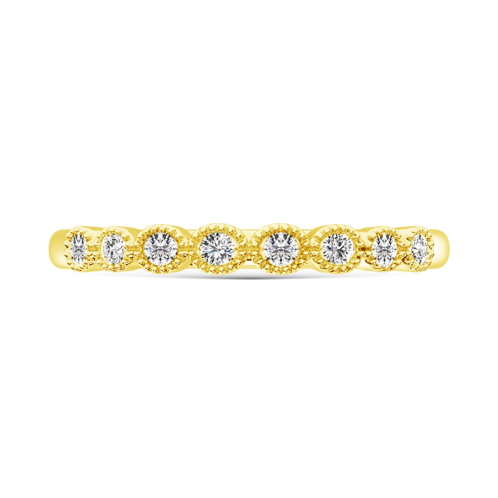 Diamond 1/6 Ct.Tw. Stack Band in 14K Yellow Gold: Diamond 1/6 Ct.Tw. Stack Band in 14K Yellow Gold 14k Yellow Gold Stone Color: G-h Stone Clarity: I1 Each ring is presented in standard size 6.5. Complimentary resizing is available between sizes 510 (