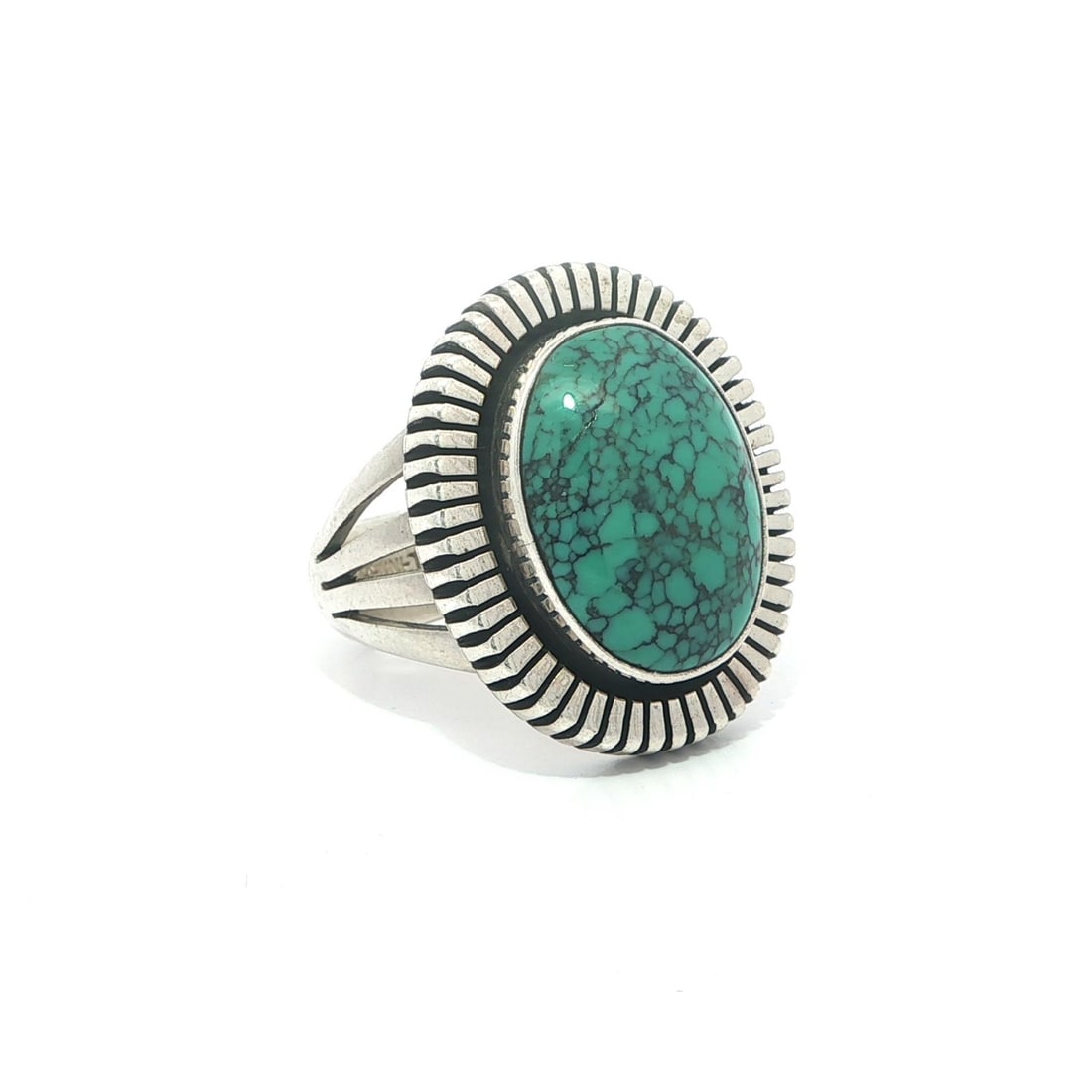 Sterling Silver Turquoise Cocktail Ring Signed R Bennett Navajo Size 5.5 (1 of 11)