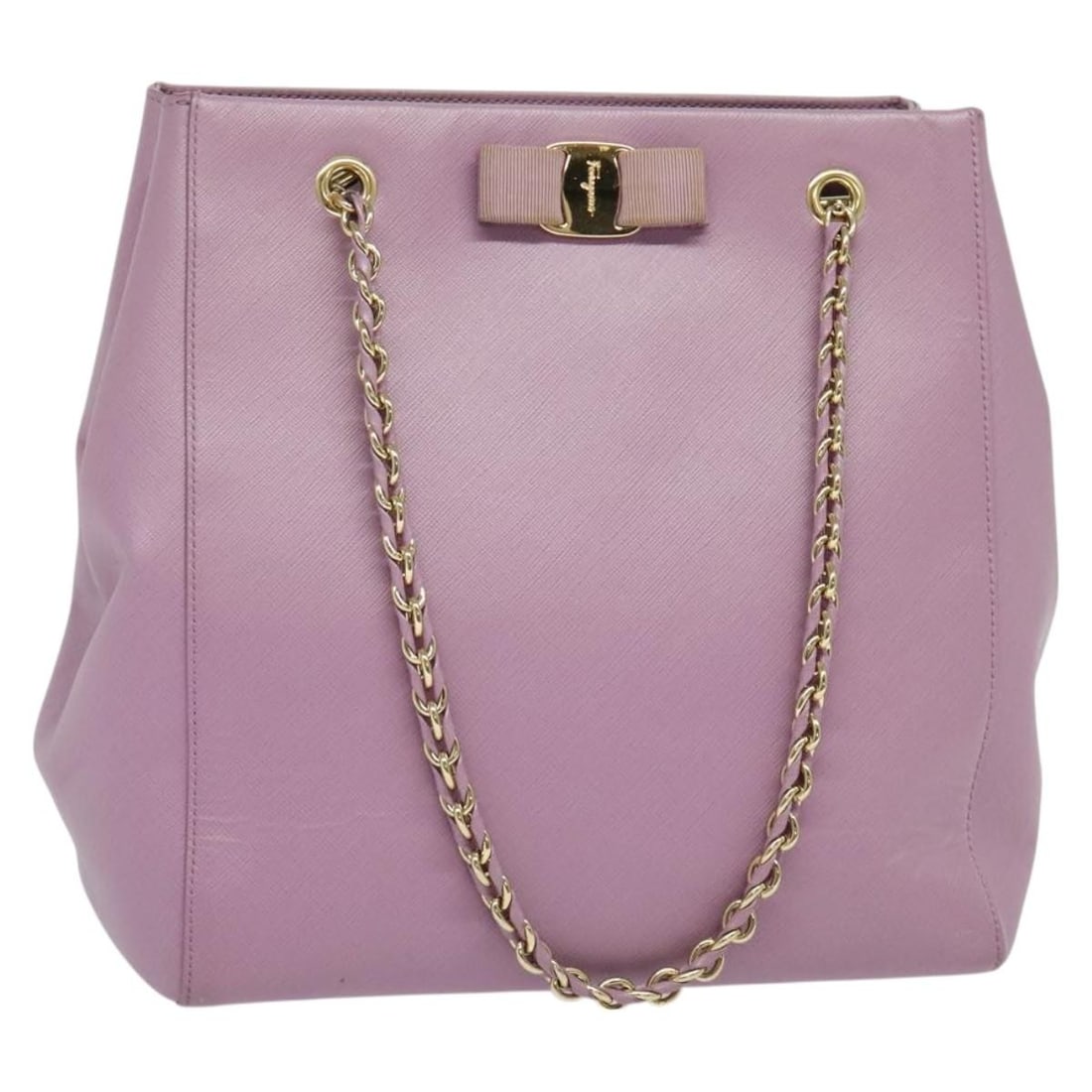Vara Bow Chain Tote Purple Leather Shoulder Bag by Salvatore Ferragamo: Vara Bow Chain Tote Purple Leather Shoulder Bag by Salvatore Ferragamo This Salvatore Ferragamo Vara Bow Chain Tote is crafted from purple leather and designed for women. The tote features the iconic 