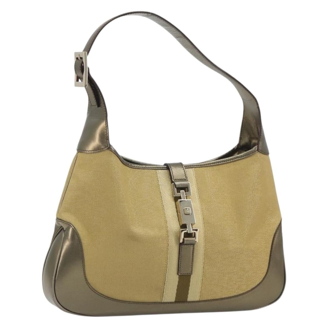 Gucci Jackie Sherry Line GG Canvas Handbag Gold 001 3306: Gucci Jackie Sherry Line GG Canvas Handbag Gold 001 3306 Gucci Jackie Sherry Line hand bag in GG Canvas, made in Italy. This women's bag is presented in gold color and comes with a dust bag. The item 