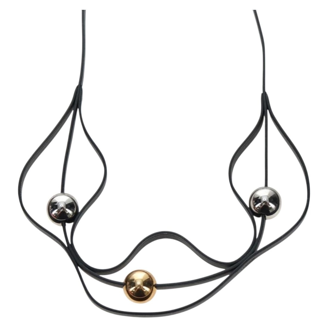 Hermes Black Leather Necklace with Box 52cm: Hermes Black Leather Necklace with Box 52cm Authentic Hermes women's necklace crafted in black leather. Made in France, this piece includes the item box and is presented in excellent condition with no