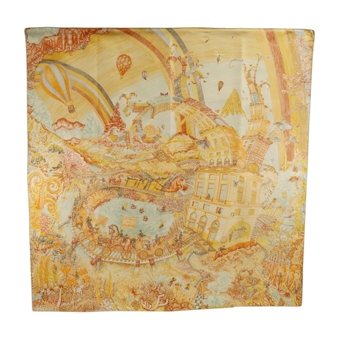 HERMES Silk Scarf 90x90cm Orange Blue Multicolor with Box: HERMES Silk Scarf 90x90cm Orange Blue Multicolor with Box Hermes women's silk scarf in orange, blue, and multicolor. This 90 x 90 cm scarf is made in France and includes a storage box. Condition is A+