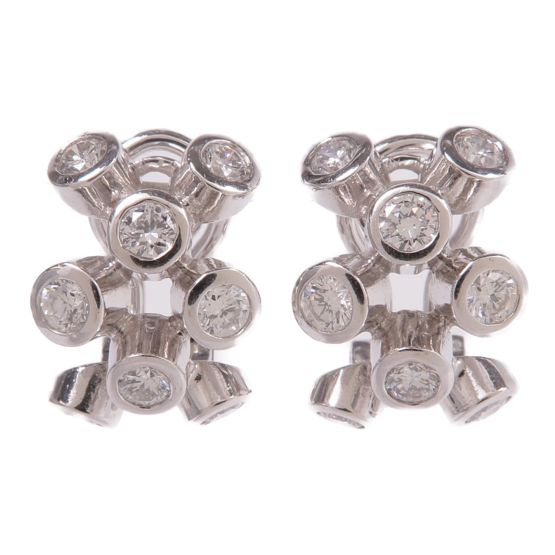 Pierced Diamond Earrings in 18K White Gold for Women: Pierced Diamond Earrings in 18K White Gold for Women Pierced earrings in K18WG white gold with diamond accents. The design is described as clear in color and intended for women. The item measures 16 m
