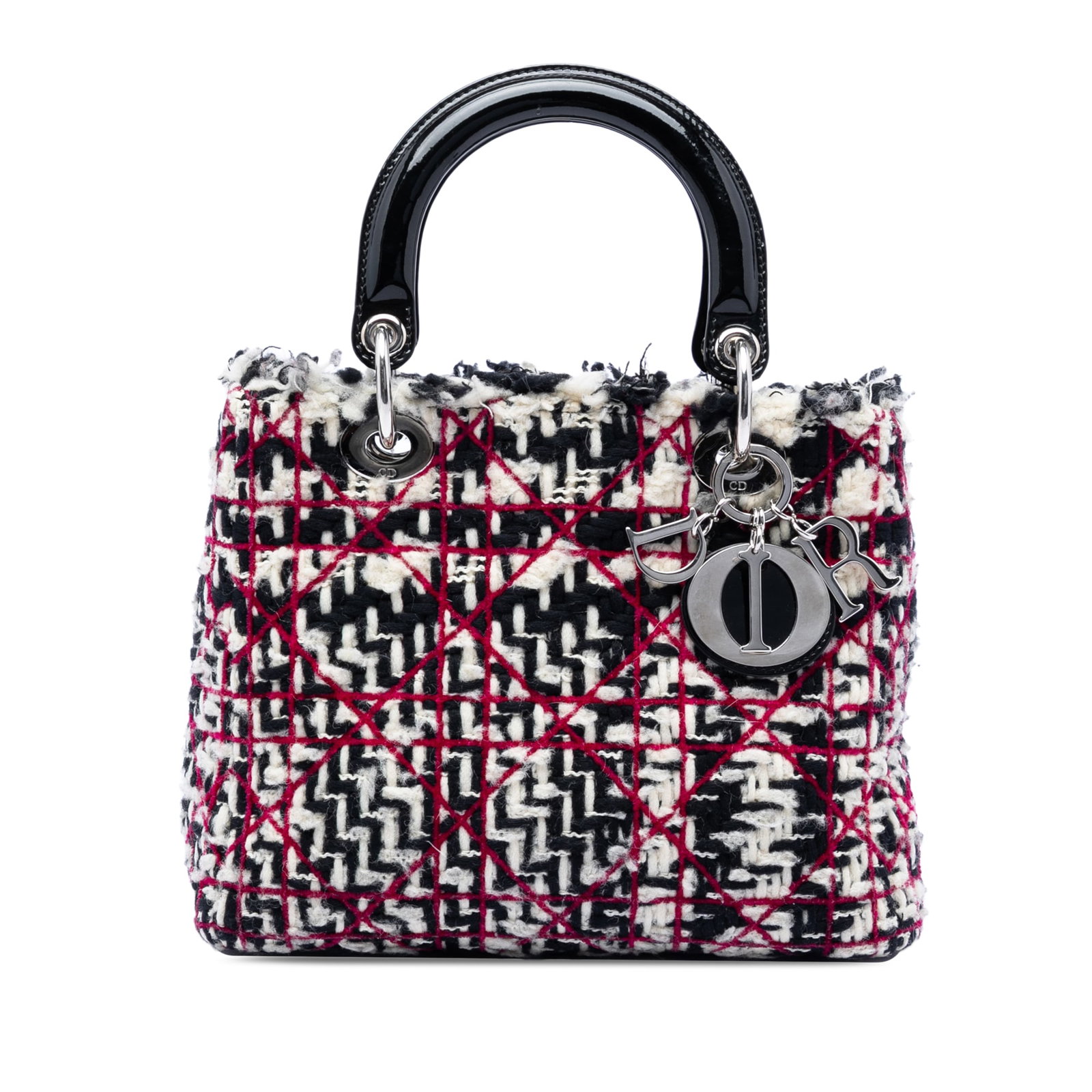 Dior Lady Dior Medium Tweed Cannage Fringe Handbag with Patent Handles (1 of 8)