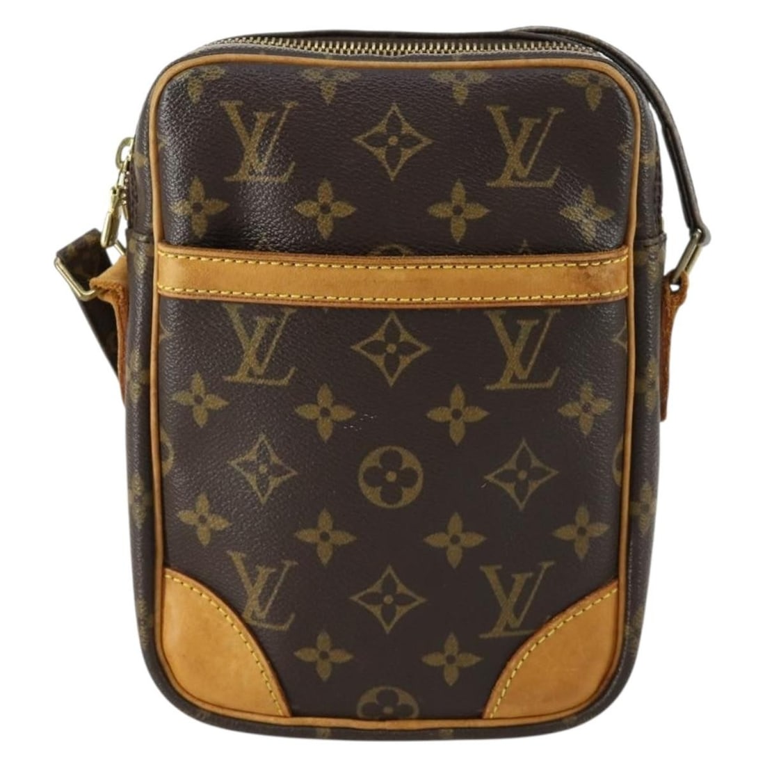 Louis Vuitton Danube Shoulder Bag in Brown Monogram Canvas: Louis Vuitton Danube Shoulder Bag in Brown Monogram Canvas The Louis Vuitton Danube handbag features the signature monogram canvas in brown and is designed for women. This classic bag is crafted in Fr
