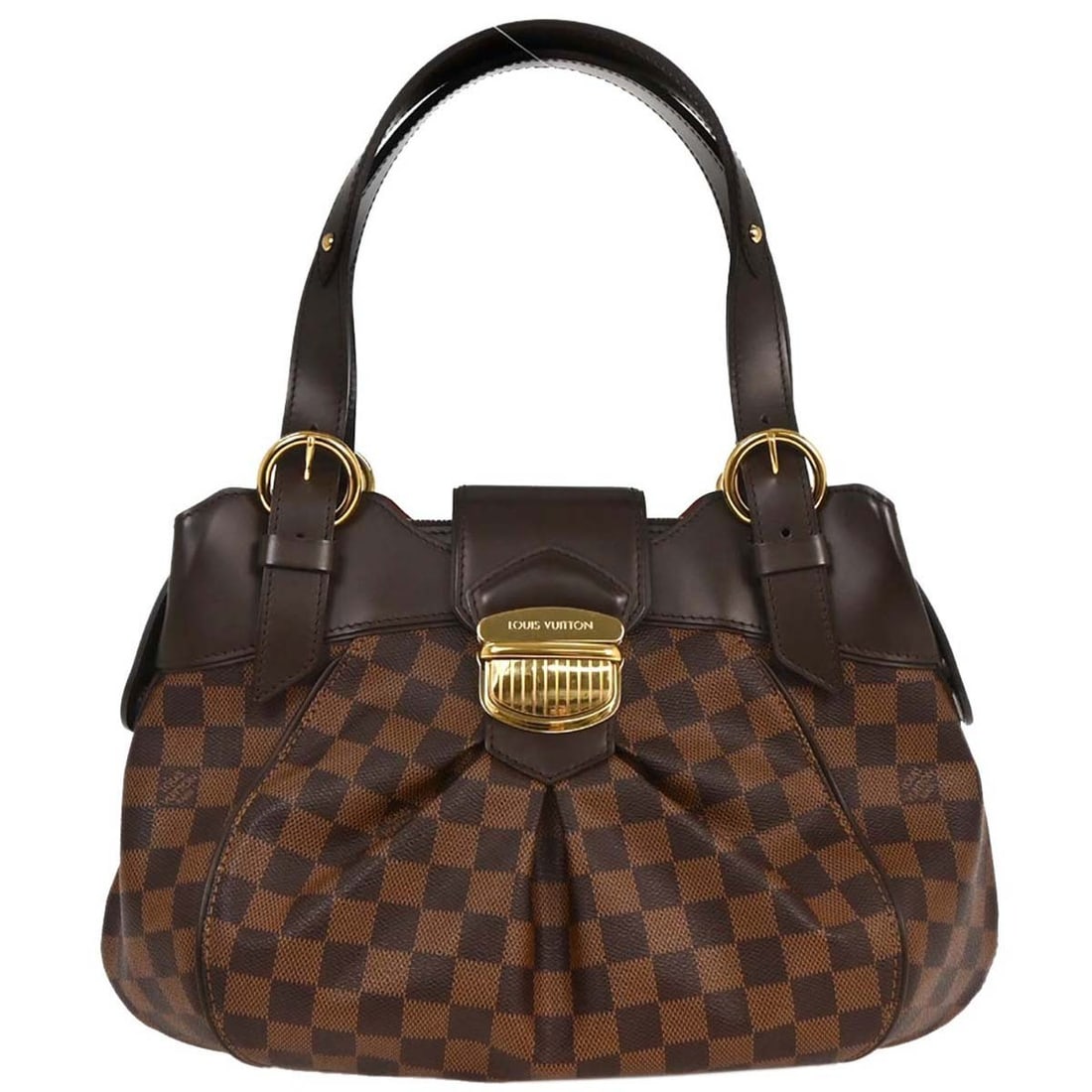 Louis Vuitton Sistina PM brown Damier top handle bag N41542: Louis Vuitton Sistina PM brown Damier top handle bag N41542 Louis Vuitton Sistina PM handbag in Damier Ebene canvas with leather trim and double handles. This women's top handle bag features a zip clo