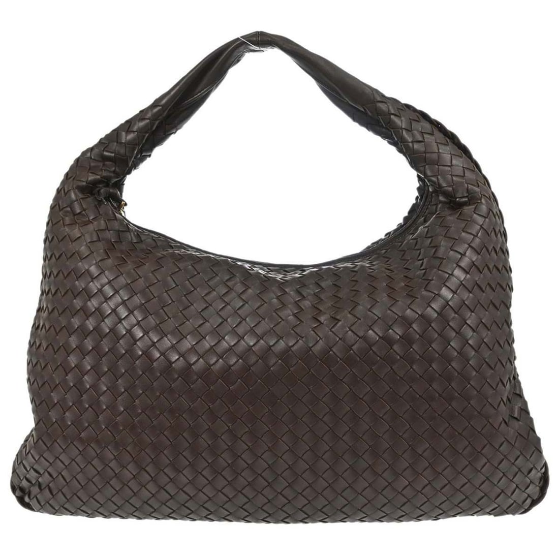 Bottega Veneta Intrecciato Large Brown Lambskin Hobo Bag 115654 V0013 2040: Bottega Veneta Intrecciato Large Brown Lambskin Hobo Bag 115654 V0013 2040 Large Bottega Veneta Intrecciato hobo handbag in brown lambskin leather with a top handle and beige lining. The bag features 