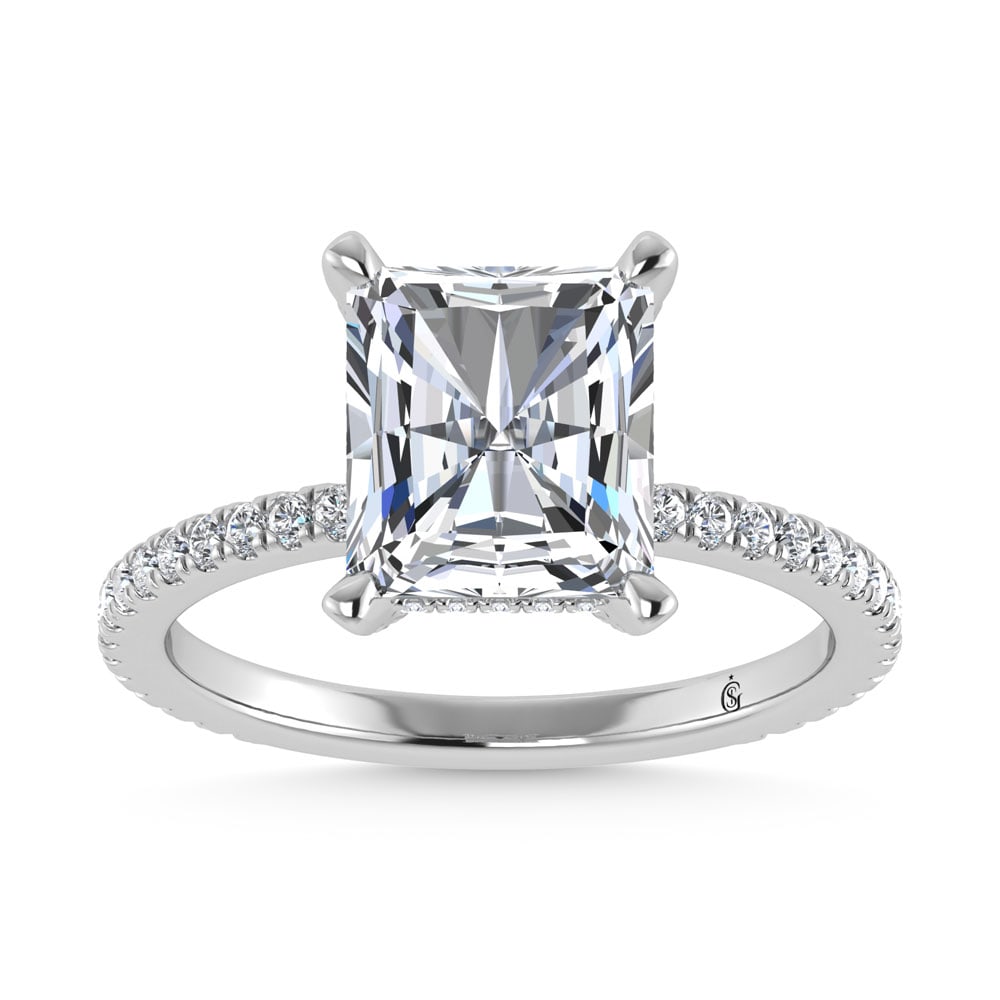 14K White Gold Lab Grown Diamond 4 3/8 Ct.Tw. Radiant Shape Engagement Ring (IGI Certified Center: 14K White Gold Lab Grown Diamond 4 3/8 Ct.Tw. Radiant Shape Engagement Ring (IGI Certified Center 4ct) Discover subtle brilliance and modern elegance with our Hidden Halo Diamond Engagement Ring. This