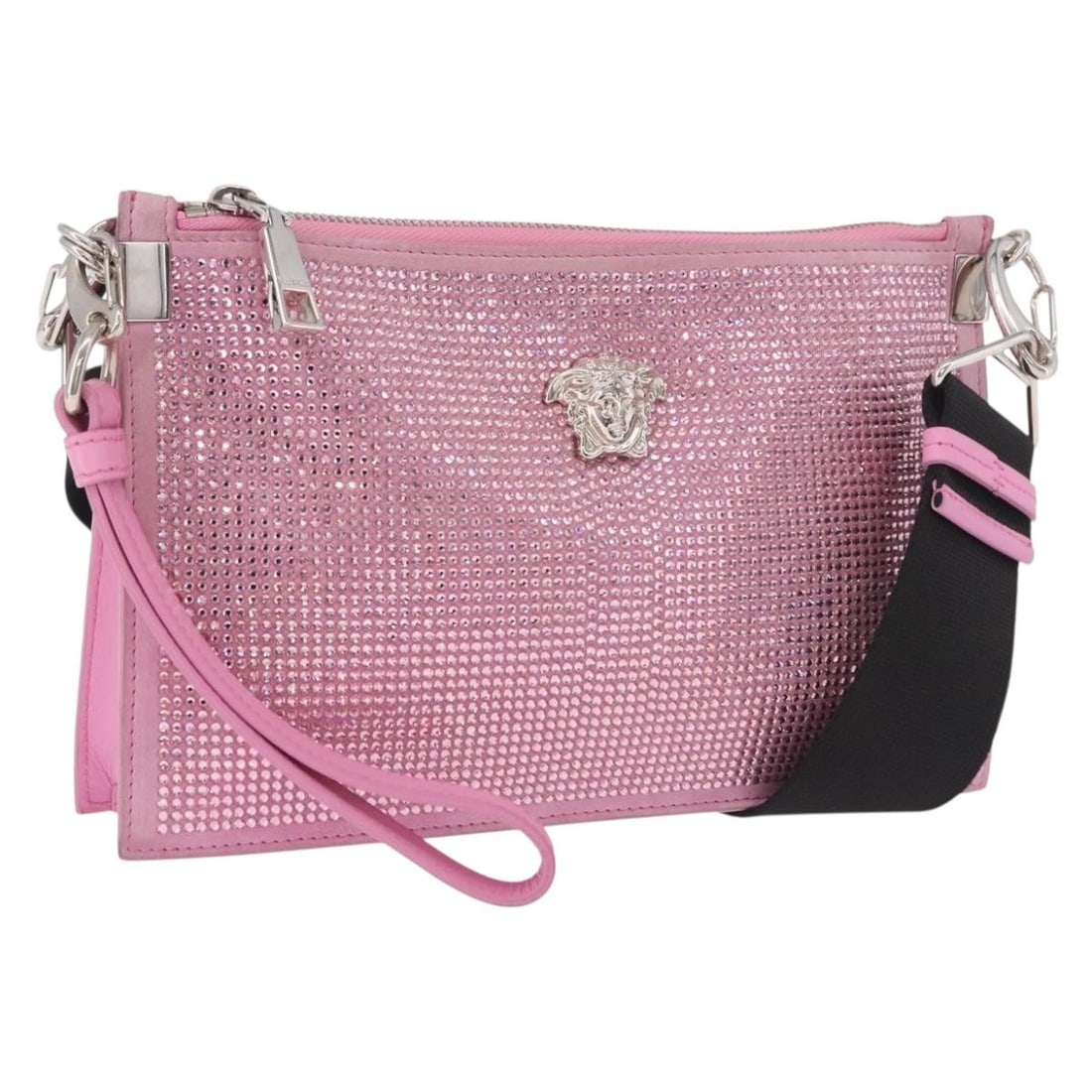 Versace Pink Silver Leather Shoulder Bag Made in Italy: Versace Pink Silver Leather Shoulder Bag Made in Italy Authentic Versace shoulder bag in pink and silver leather, made in Italy. This women's bag shows reasonable wear consistent with a B rank conditi