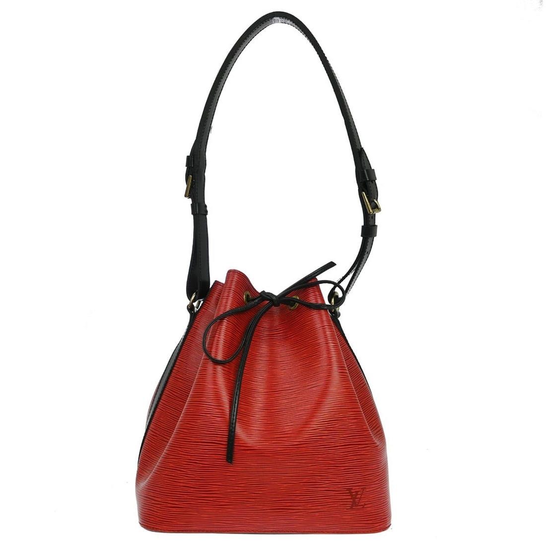 Louis Vuitton Petit Noe Epi Leather Shoulder Bag Red Black M44172: Louis Vuitton Petit Noe Epi Leather Shoulder Bag Red Black M44172 Vintage Louis Vuitton Petite Noe shoulder bag in bi-color red and black Epi leather with a drawstring closure and adjustable leather s