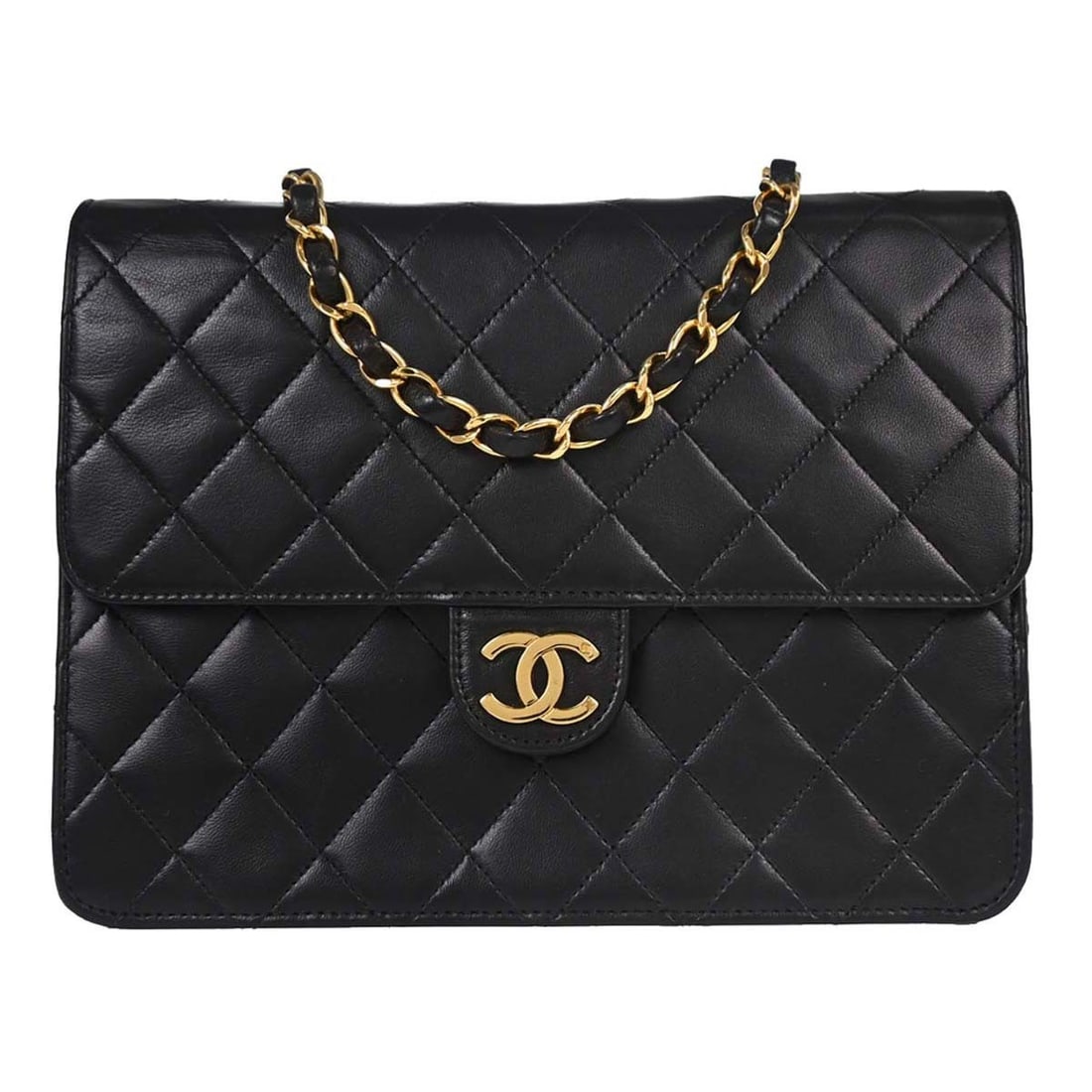 CHANEL Classic Single Flap Small Black Lambskin Shoulder Bag: CHANEL Classic Single Flap Small Black Lambskin Shoulder Bag Chanel Black Lambskin Pushlock Small Half Flap Shoulder Bag in very good condition. This small shoulder bag features a turn lock closure, s