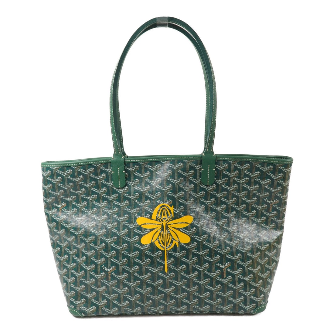 GOYARD Artois PM Green PVC Coated Canvas Tote Bag: GOYARD Artois PM Green PVC Coated Canvas Tote Bag Goyard Artois PM tote bag in green PVC coated canvas with silver-tone hardware. This women's tote is made in France and features an interior pocket an