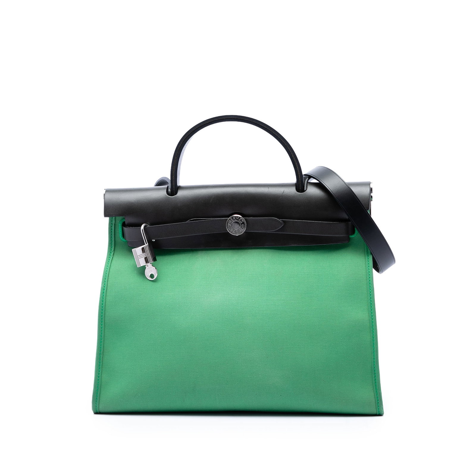 Hermes Herbag Zip 31 Military Toile Vache Hunter Bag: Hermes Herbag Zip 31 Military Toile Vache Hunter Bag Hermes Herbag Zip 31 in Military Toile and Vache Hunter, crafted with a canvas body and leather trim. This bag features a flat leather top handle, 