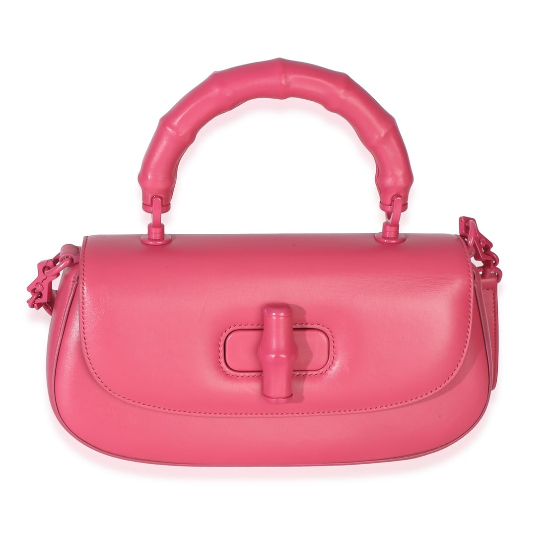 Gucci Medium Bamboo Diva pink leather shoulder bag: Gucci Medium Bamboo Diva pink leather shoulder bag Pre-owned Gucci Medium Bamboo Diva Bag in pink calfskin with a structured silhouette and versatile shoulder bag or top handle styling. It features a 