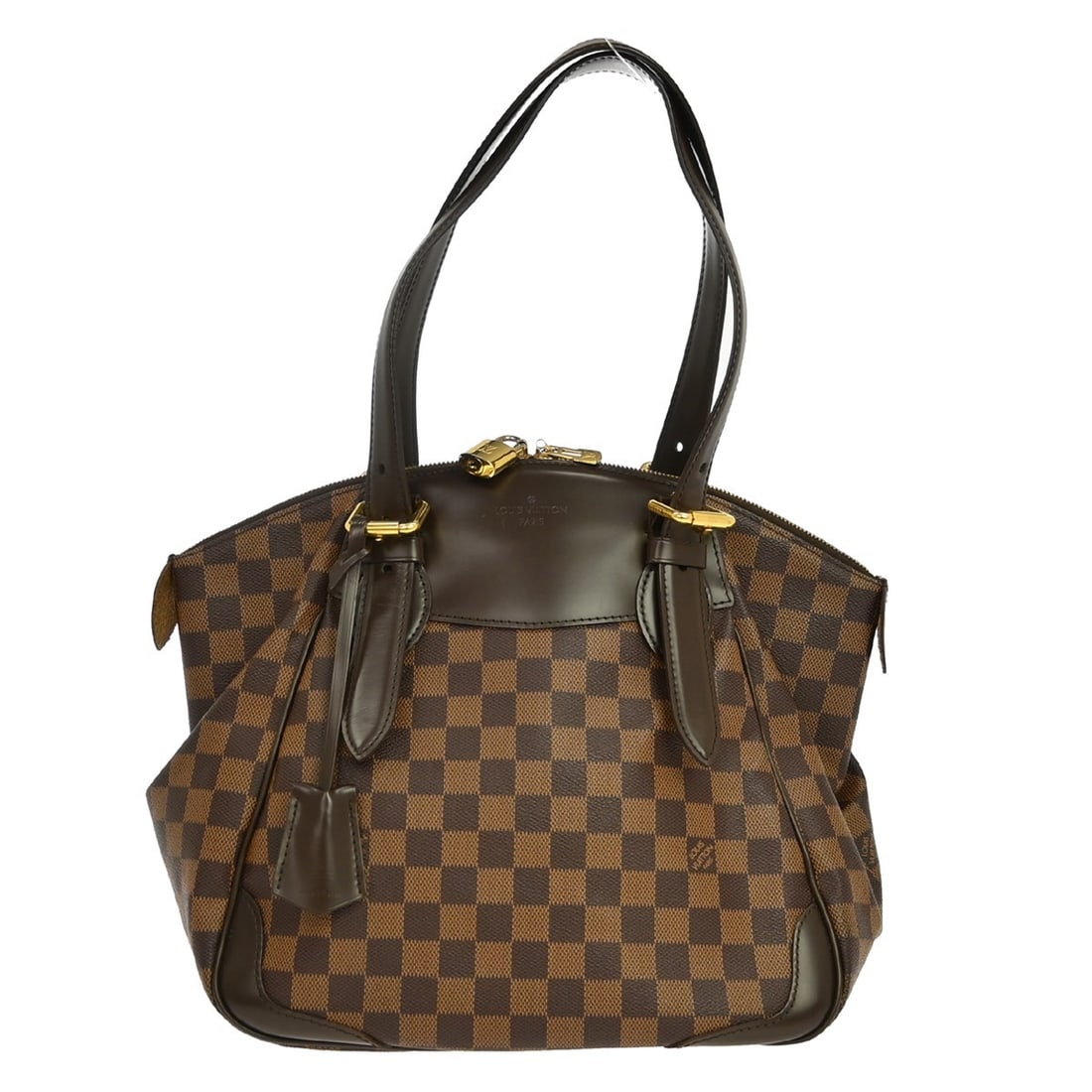 Louis Vuitton Verona MM Brown Damier Canvas Zip Tote Bag: Louis Vuitton Verona MM Brown Damier Canvas Zip Tote Bag Vintage Louis Vuitton Verona MM tote handbag in brown Damier canvas and leather with double handles and a zip closure. The bag features a canva
