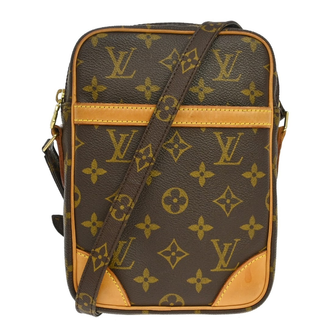 Louis Vuitton Danube Monogram Crossbody Bag M45266 Brown: Louis Vuitton Danube Monogram Crossbody Bag M45266 Brown Vintage Louis Vuitton Danube crossbody shoulder bag in brown Monogram canvas and leather. It features a zip closure, adjustable strap, gold-ton