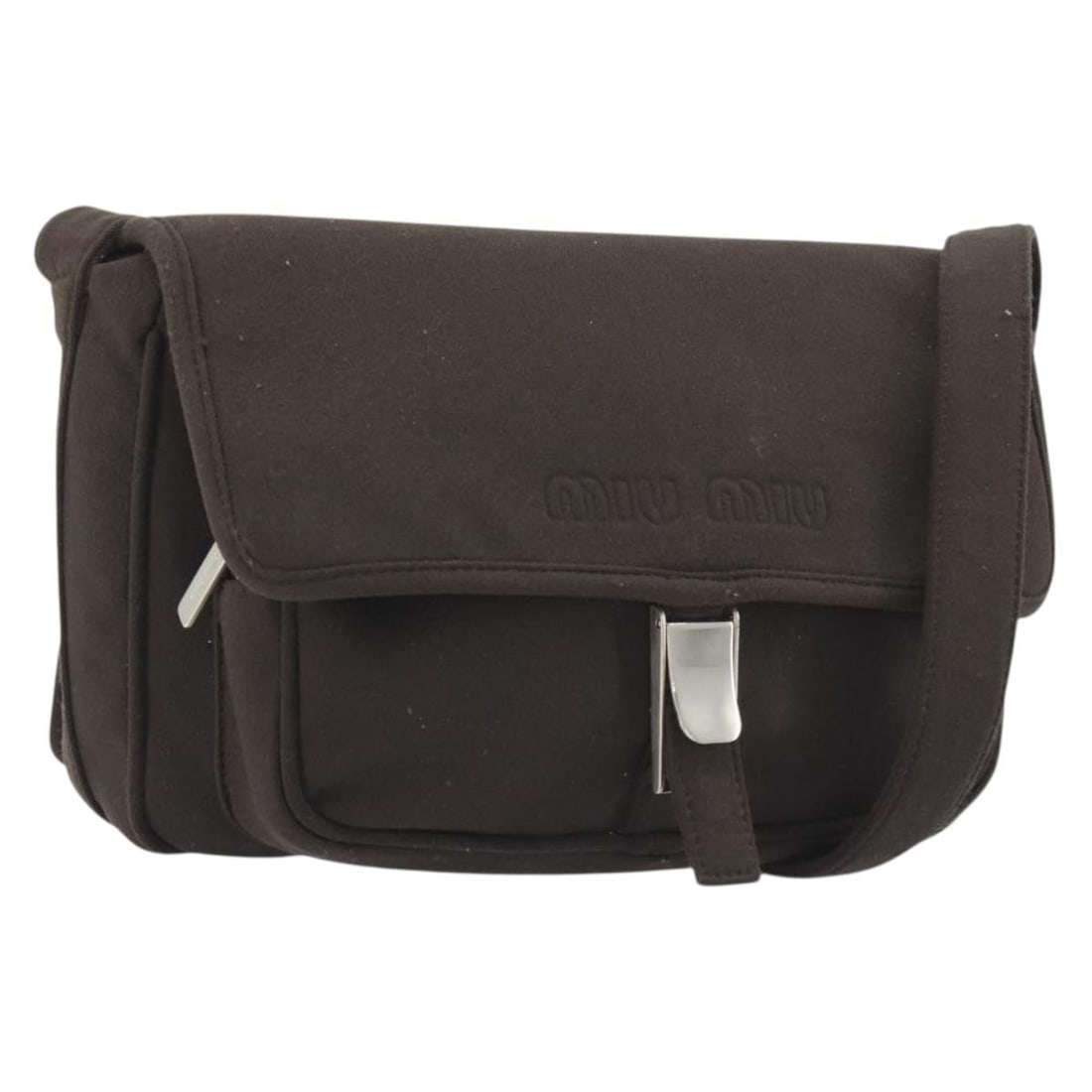Miu Miu Cotton Jersey Shoulder Bag Brown Silver Italy: Miu Miu Cotton Jersey Shoulder Bag Brown Silver Italy Authentic Miu Miu shoulder bag in brown and silver cotton jersey. This women's bag has a soft structured silhouette and shows reasonable wear cons