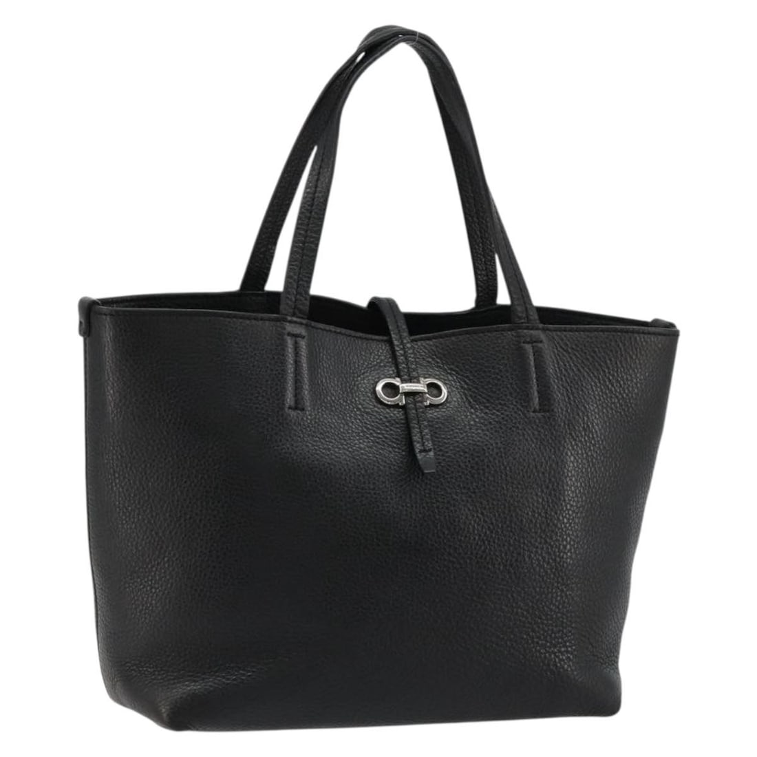 Black Leather Hand Bag Salvatore Ferragamo Silver Tone Italy: Black Leather Hand Bag Salvatore Ferragamo Silver Tone Italy Salvatore Ferragamo women's hand bag in black and silver leather, made in Italy. The bag measures approximately 25 cm W x 21 cm H x 10 cm D