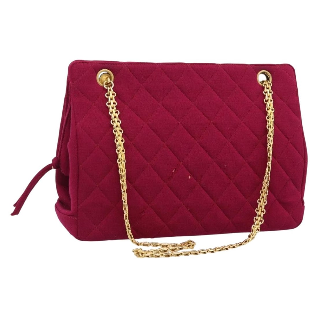 CHANEL CC Flap Shoulder Bag Wine Red Cotton Jersey Chain Strap: CHANEL CC Flap Shoulder Bag Wine Red Cotton Jersey Chain Strap Chanel Matelasse chain shoulder bag in wine red cotton jersey with gold-tone CC detailing. Made in France for women. This heavily used ba