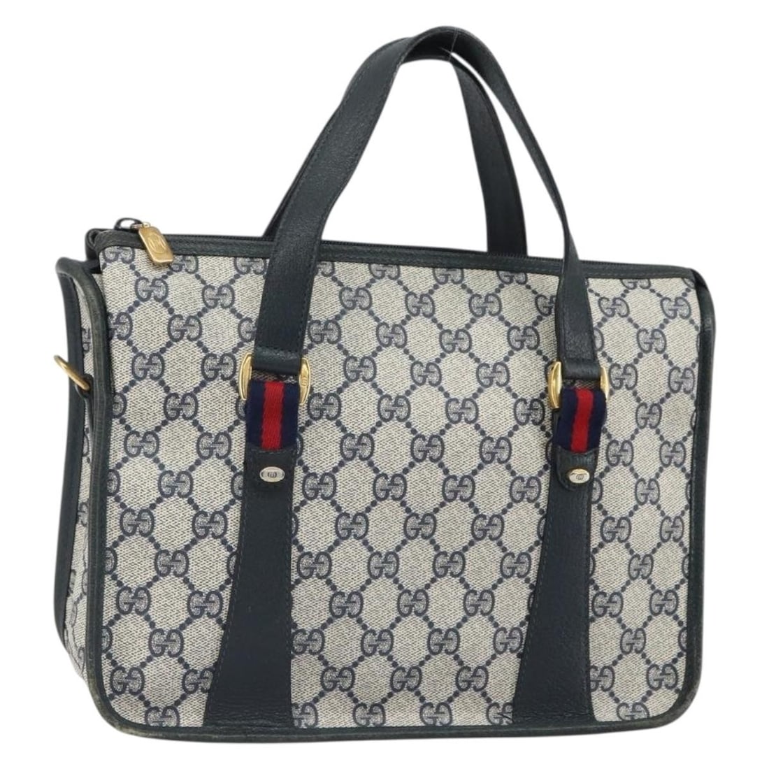 Gucci GG Supreme Sherry Line Navy Red PVC Leather Handbag 39 02 039 Italy: Gucci GG Supreme Sherry Line Navy Red PVC Leather Handbag 39 02 039 Italy This is a GUCCI GG Supreme Sherry Line handbag crafted from navy and red PVC leather with GG canvas accents. Made in Italy, th