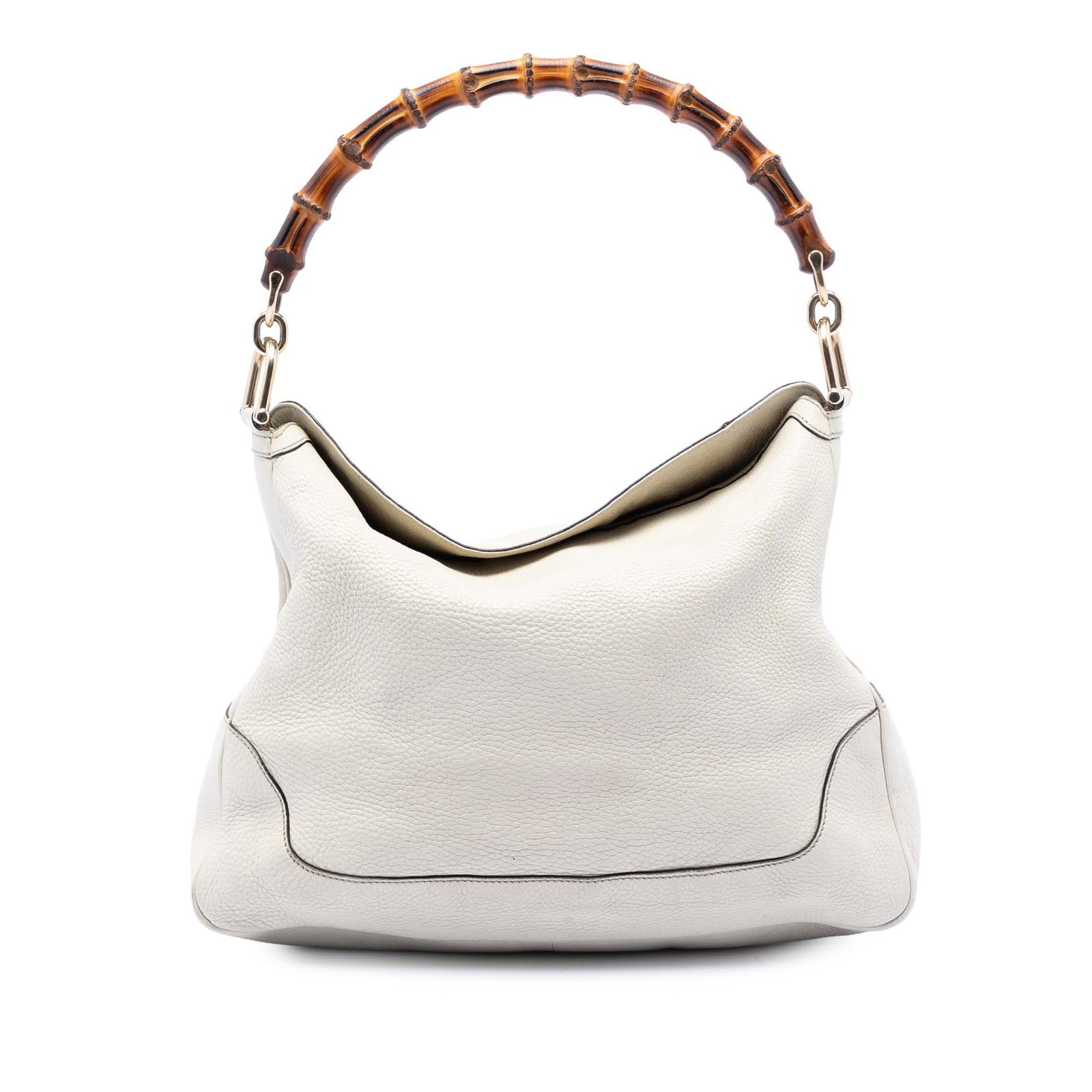 Gucci Diana White Leather Satchel with Bamboo Top Handle: Gucci Diana White Leather Satchel with Bamboo Top Handle This Gucci Calfskin Bamboo Diana Satchel features a white leather exterior with a signature bamboo handle. The bag is designed with an open top