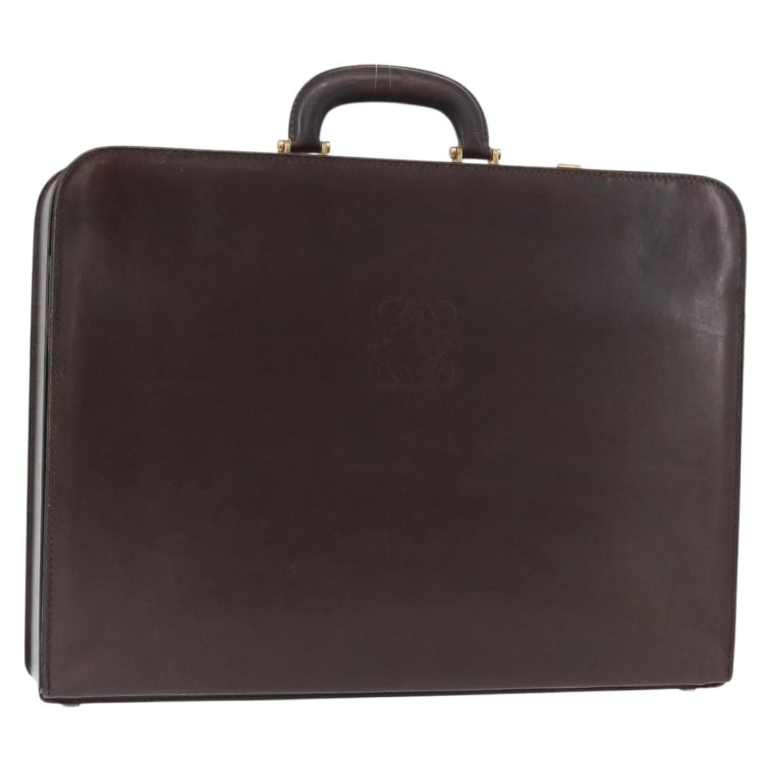 LOEWE Brown Gold Leather Trunk Case Made in Italy: LOEWE Brown Gold Leather Trunk Case Made in Italy This LOEWE Trunk Case is crafted from high-quality leather in a rich brown and gold color combination. With approximate dimensions of 17.3 inches in l