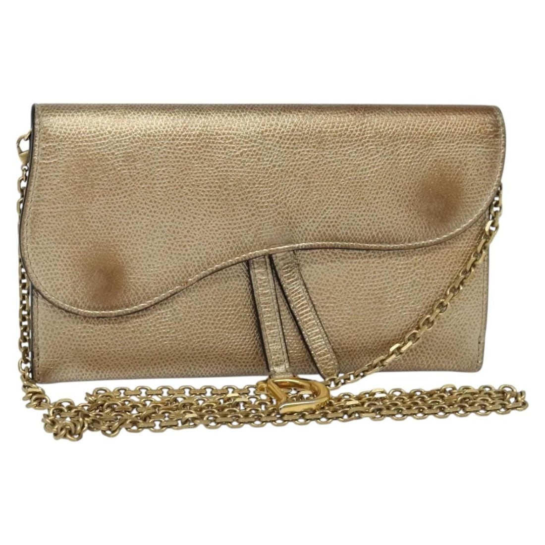 Christian Dior Saddle Chain Wallet Brown Leather Gold Tone: Christian Dior Saddle Chain Wallet Brown Leather Gold Tone Christian Dior saddle chain wallet in brown and gold leather, made in Italy. This women's wallet comes with a dust bag and item box. The item