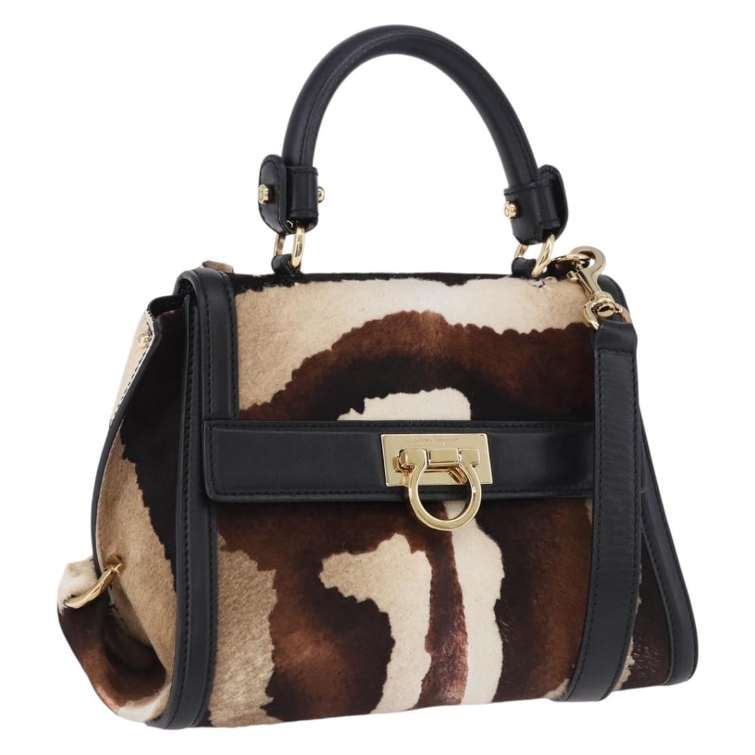 Salvatore Ferragamo Sofia Gancini 2way Hand Bag Brown Harako Leather (1 of 18)