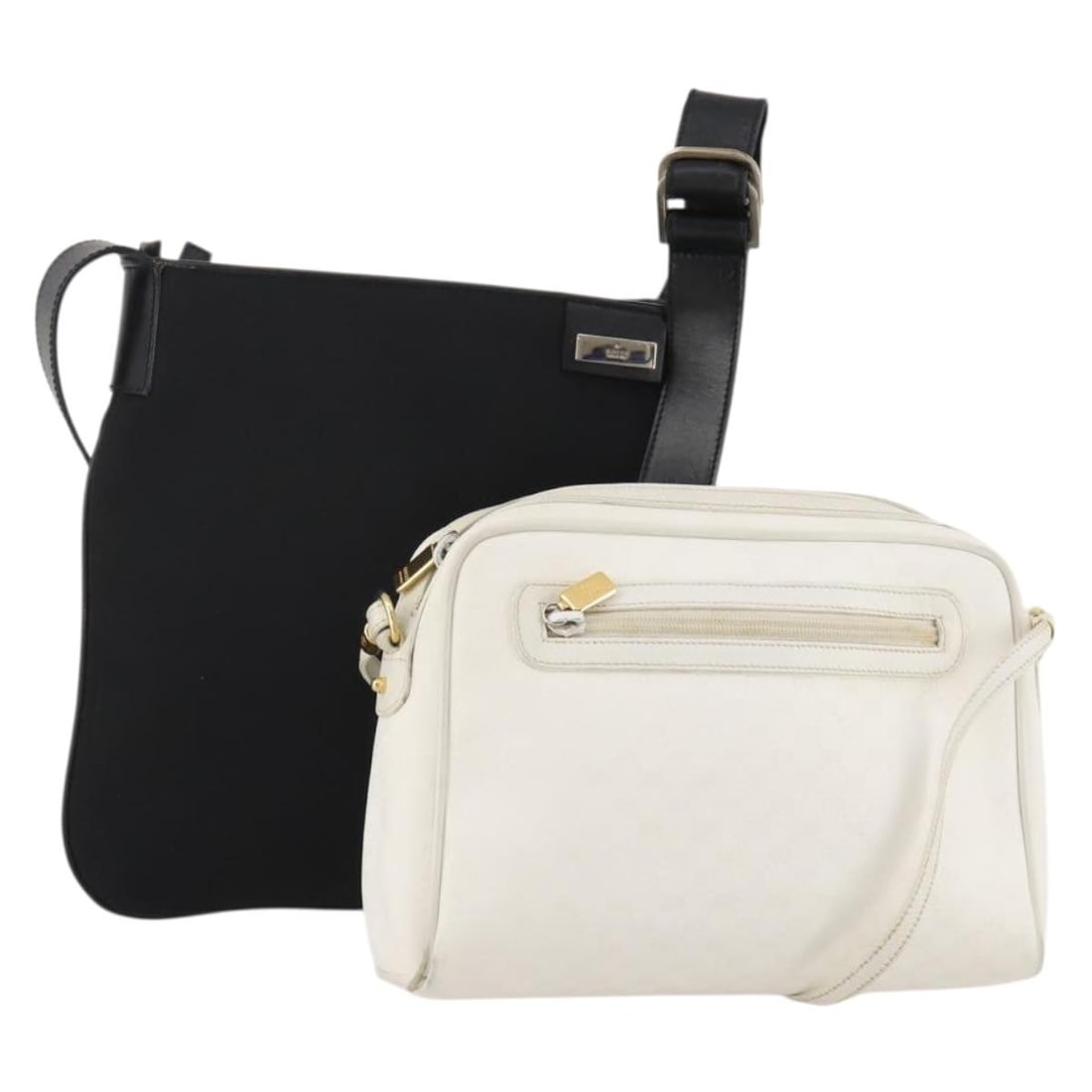 2 Piece Gucci Micro GG Supreme PVC Shoulder Bag Set White Black: 2 Piece Gucci Micro GG Supreme PVC Shoulder Bag Set White Black Authentic Gucci shoulder bag set in white and black GG canvas with PVC leather trim. This special set sale includes two shoulder bags an