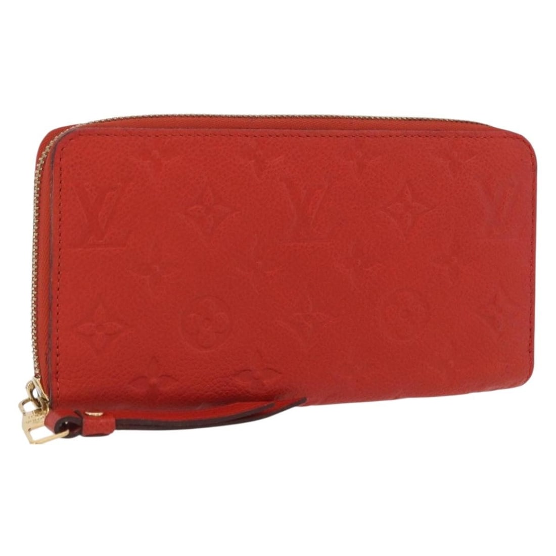 Louis Vuitton M60775 Monogram Empreinte Orange Long Wallet: Louis Vuitton M60775 Monogram Empreinte Orange Long Wallet Louis Vuitton Zippy long wallet in orange Monogram Empreinte leather. This women's wallet comes with a dust bag and item box. Condition is AB