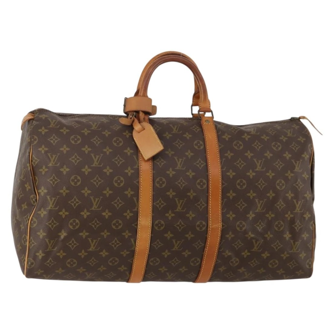 Louis Vuitton M41424 Keepall 55 Monogram Canvas Boston Bag: Louis Vuitton M41424 Keepall 55 Monogram Canvas Boston Bag Louis Vuitton Keepall 55 Boston bag in Monogram canvas, model M41424, made in France. This old model includes a name tag and Powanie. Conditi