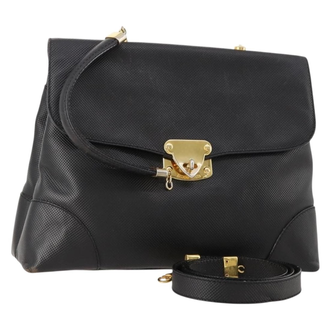 Bottega Veneta Black Gold Leather Handbag with Shoulder Strap: Bottega Veneta Black Gold Leather Handbag with Shoulder Strap This Bottega Veneta handbag features a black and gold leather exterior and is designed for women. The bag includes a shoulder strap access