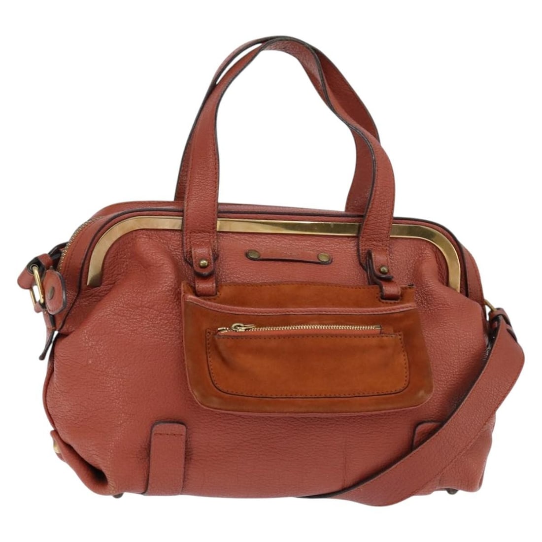 Chloe 2-Way Leather Hand Bag Orange Gold Authentic BA7366: Chloe 2-Way Leather Hand Bag Orange Gold Authentic BA7366 This authentic Chloe hand bag is a stunning blend of orange and gold leather, crafted in Italy. With a stylish design, it features a spacious 