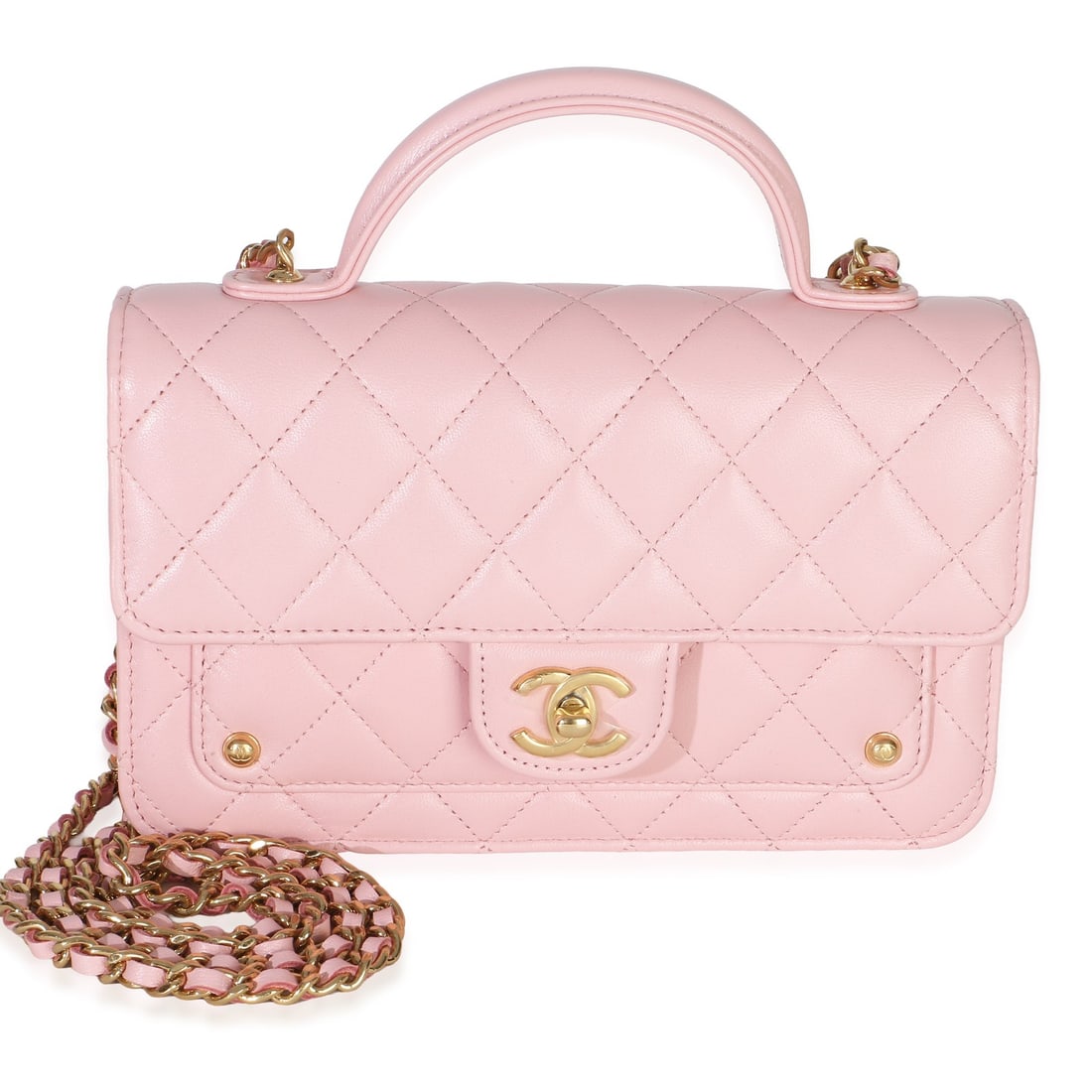 Chanel Preppy Satchel Wallet On Chain Pink Quilted Lambskin: Chanel Preppy Satchel Wallet On Chain Pink Quilted Lambskin Light pink quilted lambskin Preppy Satchel Wallet On Chain with a structured satchel-inspired silhouette, turnlock closure, and gold-tone ha