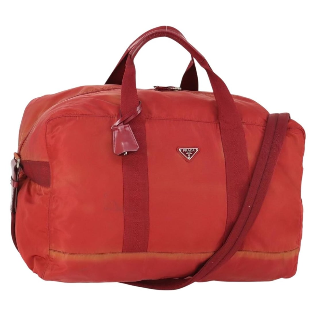 PRADA 2way Boston Bag Red Nylon Silver Tone with Strap: PRADA 2way Boston Bag Red Nylon Silver Tone with Strap PRADA Boston Bag in nylon with a red and silver exterior. This 2-way women's bag is made in Italy and comes with a shoulder strap, padlock, key x
