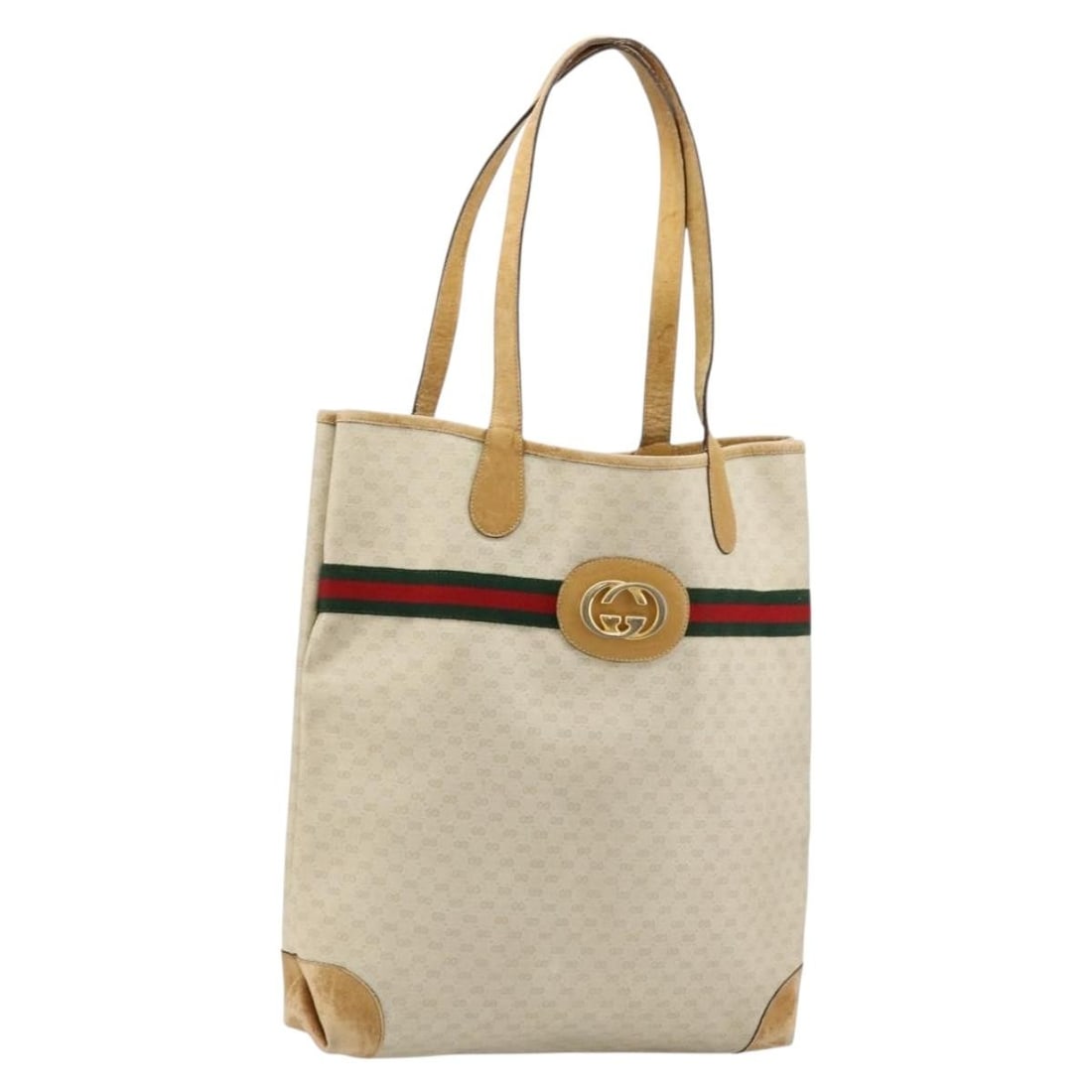 Gucci Sherry Line GG Supreme PVC Leather Tote Bag Ivory Red Green: Gucci Sherry Line GG Supreme PVC Leather Tote Bag Ivory Red Green This Gucci tote bag is crafted from PVC leather and GG canvas in an ivory, red, and green color combination. Made in Italy, it feature