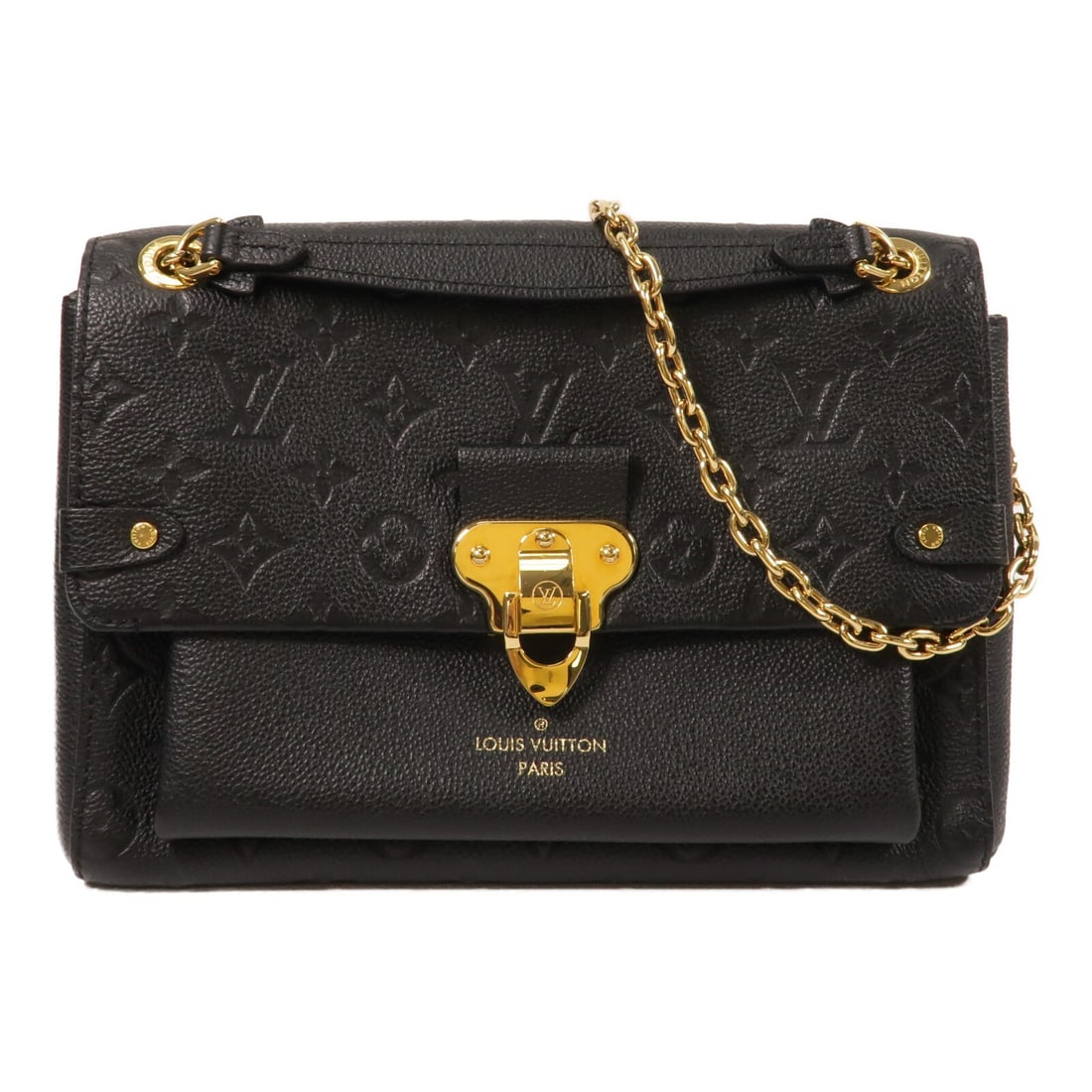 Louis Vuitton Vavin PM M44151 Black Monogram Empreinte Shoulder Bag: Louis Vuitton Vavin PM M44151 Black Monogram Empreinte Shoulder Bag Louis Vuitton Vavin PM shoulder bag in black Monogram Empreinte calfskin. This women's bag features gold-tone hardware, a magnetic p